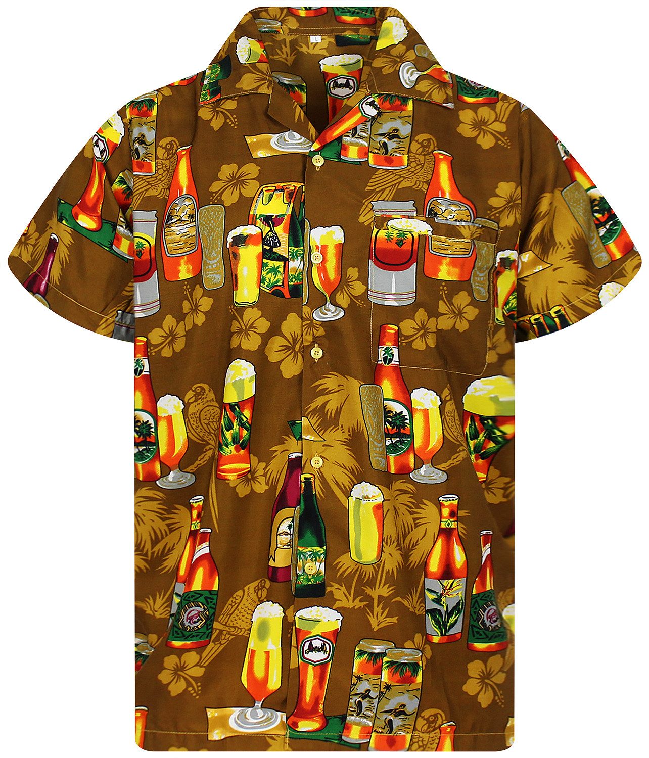 Hawaiihemd Beerbottle Funky Hawaii-Hemd Herren Kurzarm Front-Tasche Stylish