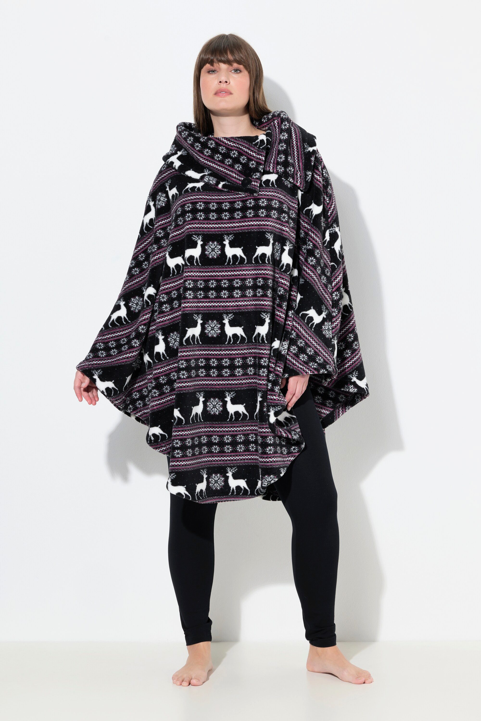 Ulla Popken Bademantel Homewear-Poncho breiter Kragen, kurz, Materialmix