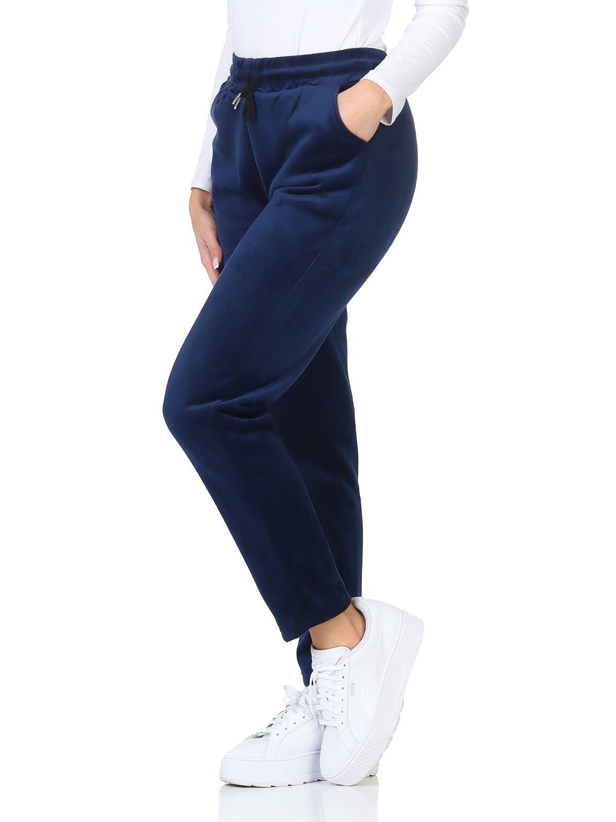 Aurela Damenmode Thermohose Elastisch, Gefüttert, Unifarben, breiter Komfortbund Navy