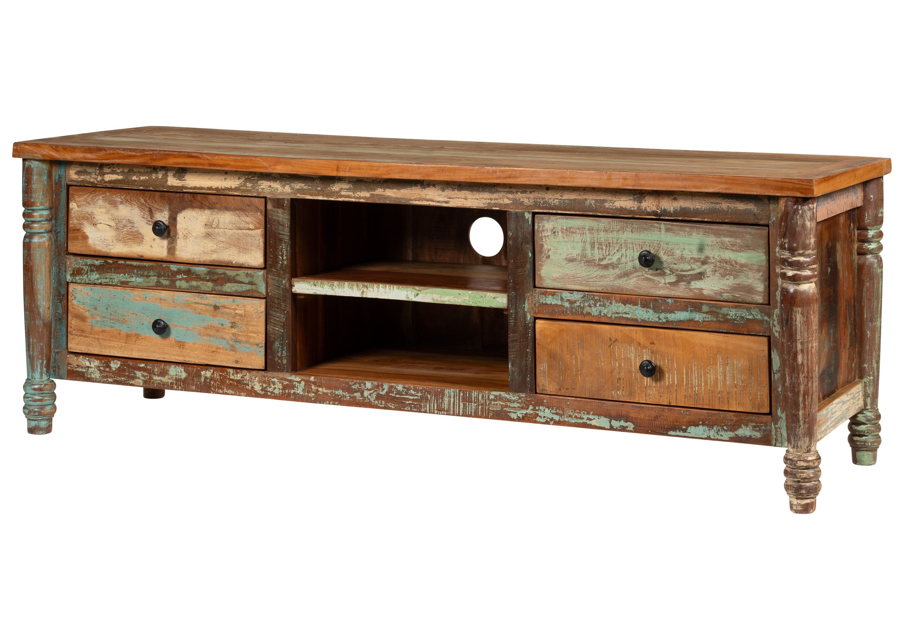 Massivmoebel24 TV-Board (Altholz 160x50x55 mehrfarbig lackiert FABLE #33), Altholz 160x50x55 mehrfarbig lackiert FABLE #33