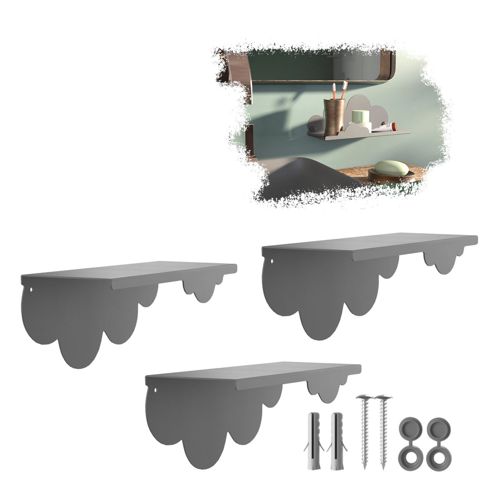 SO-TECH® Wandregal Schweberegal HOVER-XI 25 x 10 x 10 cm inkl. Befestigungsset, 3-tlg., Wandmontage, für Bad Küche oder Wohnzimmer, Anthrazit