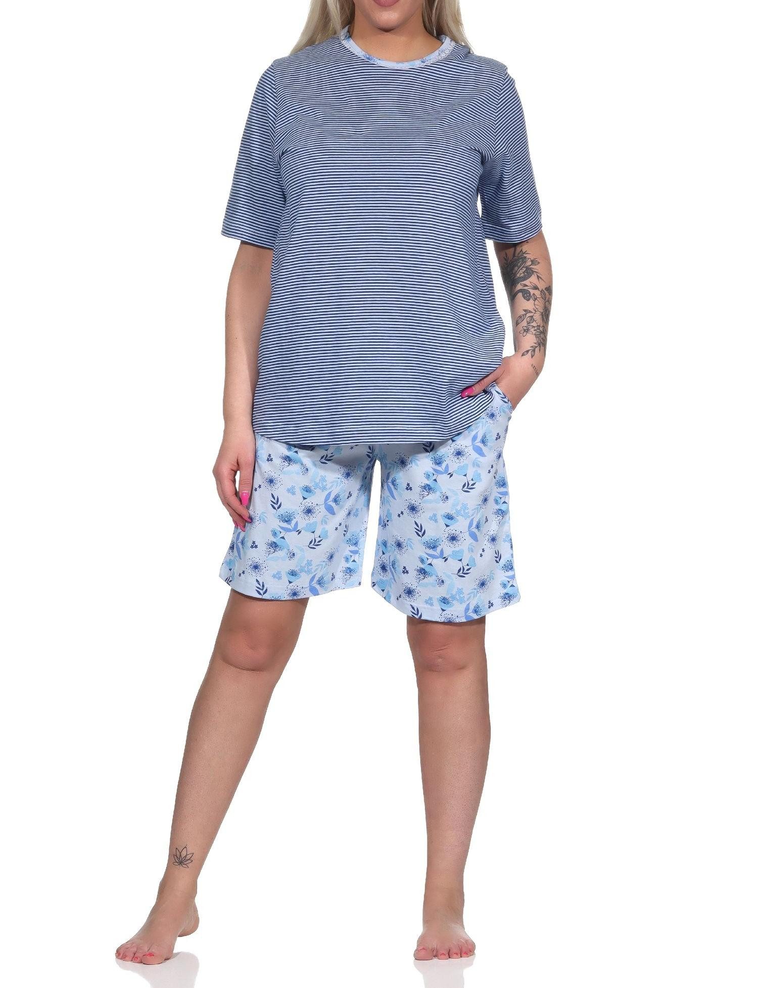 Pyjama Damen kurzarm Pyjama Shorty mit Spitzenbesatz - auch in Übergrößen