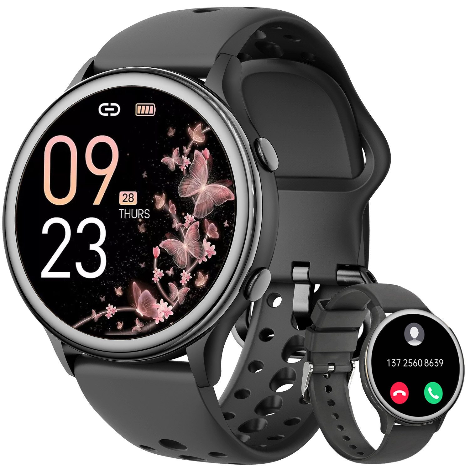 ANYSUN Smartwatch Damen Fitness Tracker Uhr mit Anruffunktion, Smartwatch (1,27 Zoll) HD-Bildschirm mit abgerundeten Ecken,Schlafmonitor/UV Index, 24-Stunden-Herzfrequenzmonitor / SpO2 /Schlafmonitor, 70+ Sportmodi Wasserdicht Sportuhr iOS Android