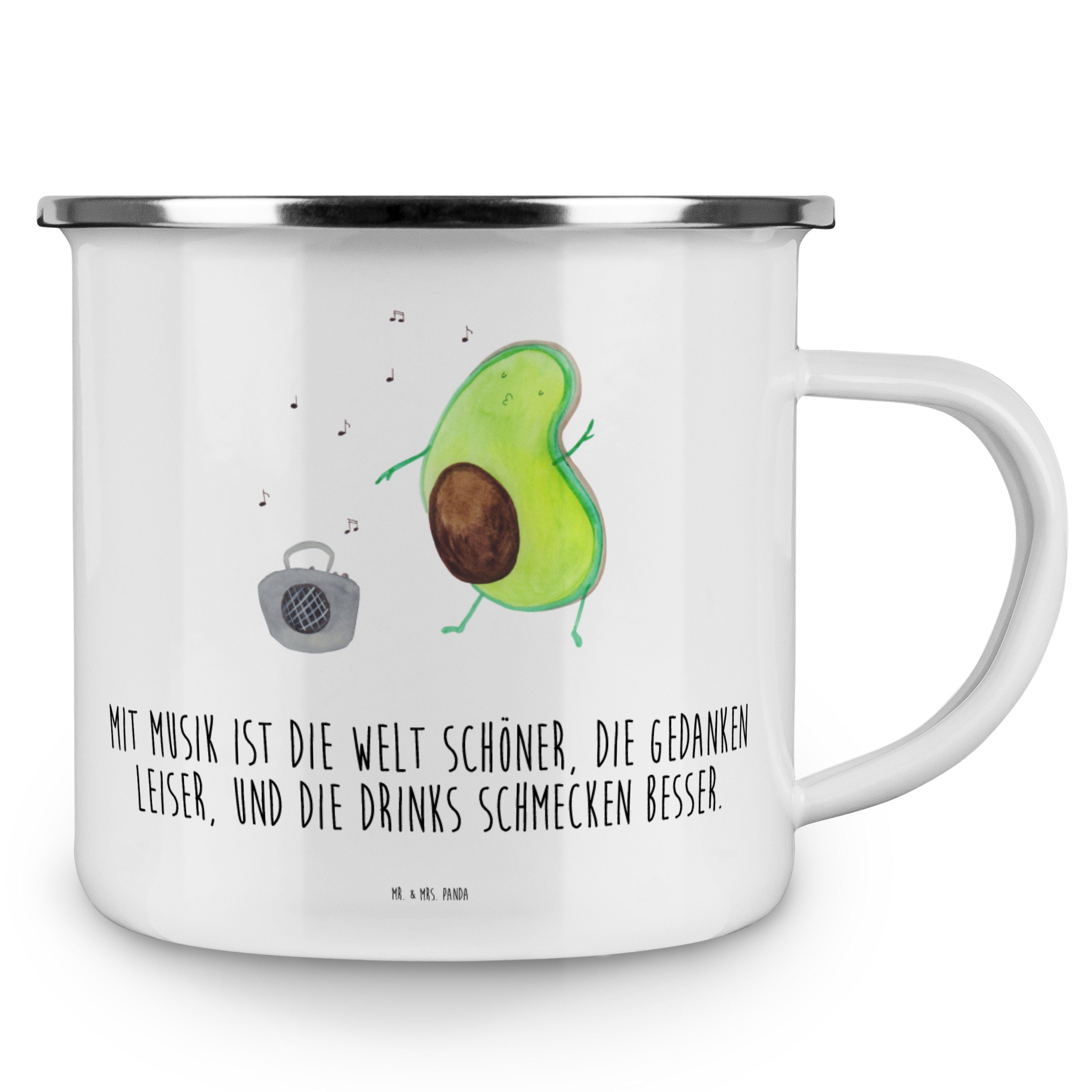 Emaille Campingbecher, Emaille & Metall, - Geschenk, Becher tanzt Mr. - Vegan, Avocado Panda Weiß Mrs.