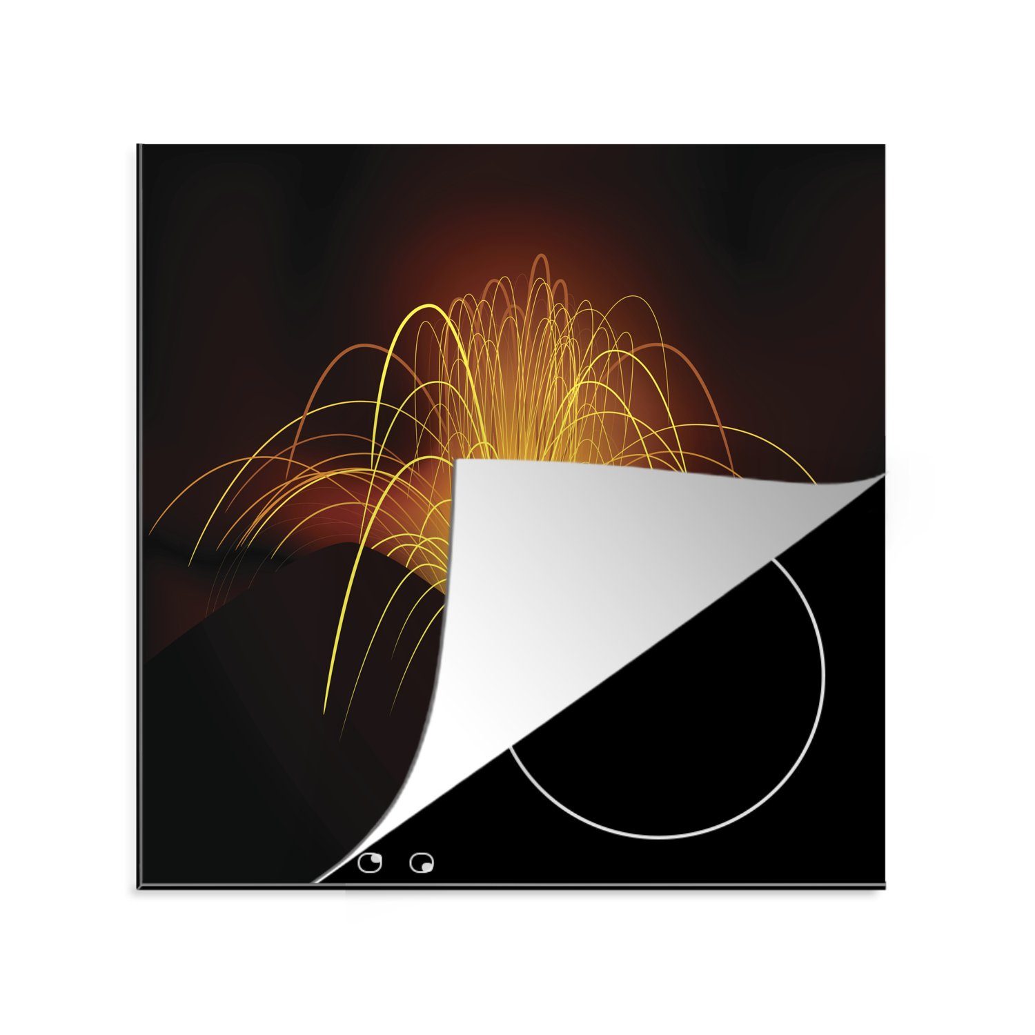 MuchoWow Herdblende-/Abdeckplatte Eine Illustration des Ausbruchs eines Vulkans, Vinyl, (1 tlg), 78x78 cm, Ceranfeldabdeckung, Arbeitsplatte für küche