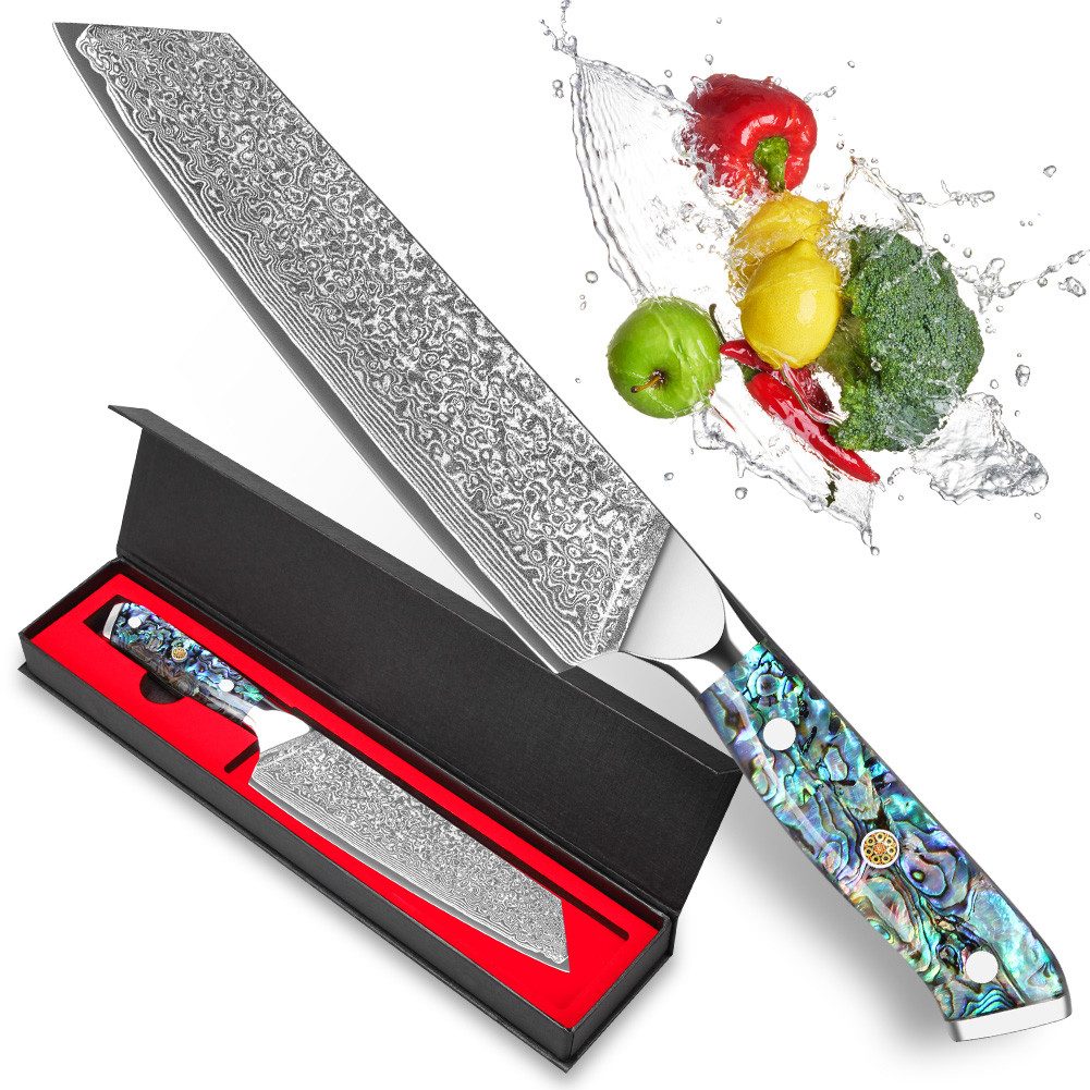 KEENZO Damastmesser Damast Kiritsuke Kochmesser mit 19cm Klinge aus VG-10 Damaststahl