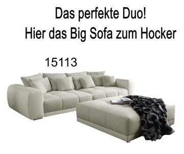 luma-home Polsterhocker 15138 (XXL-Hocker 120x120 cm mit Federkernpolsterung, passend zum Big Sofa), Kunstleder Weiß und Web-Strukturstoff Grau Beige