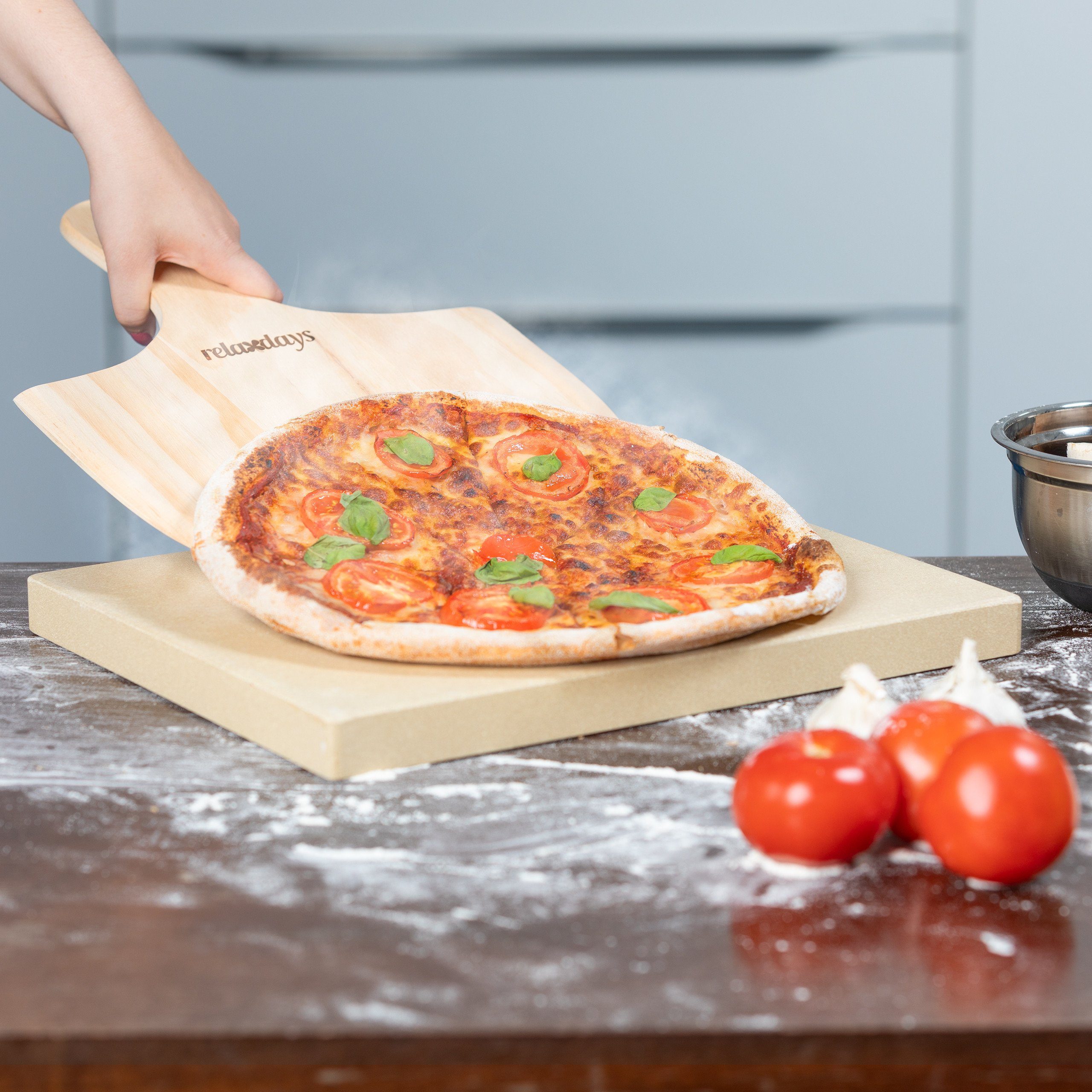 relaxdays Pizzastein Set 3 cm, Cordierit