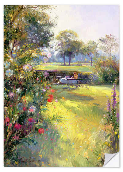 Posterlounge Wandfolie Timothy Easton, Lesen im Garten, Landhausstil Malerei