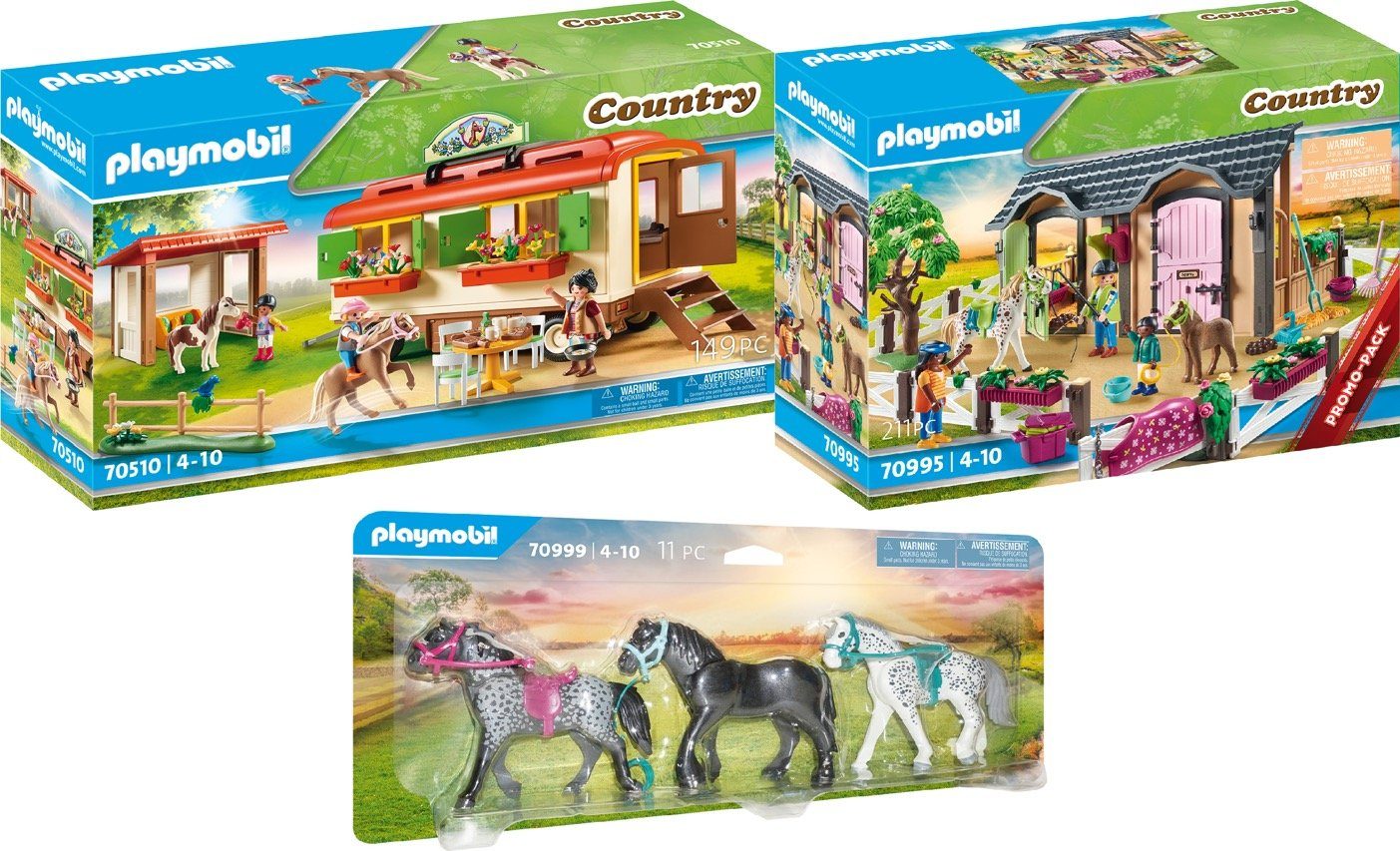 Playmobil® Konstruktions-Spielset 3er Set: 70510  Ponycamp-Übernachtungswagen + 70995
