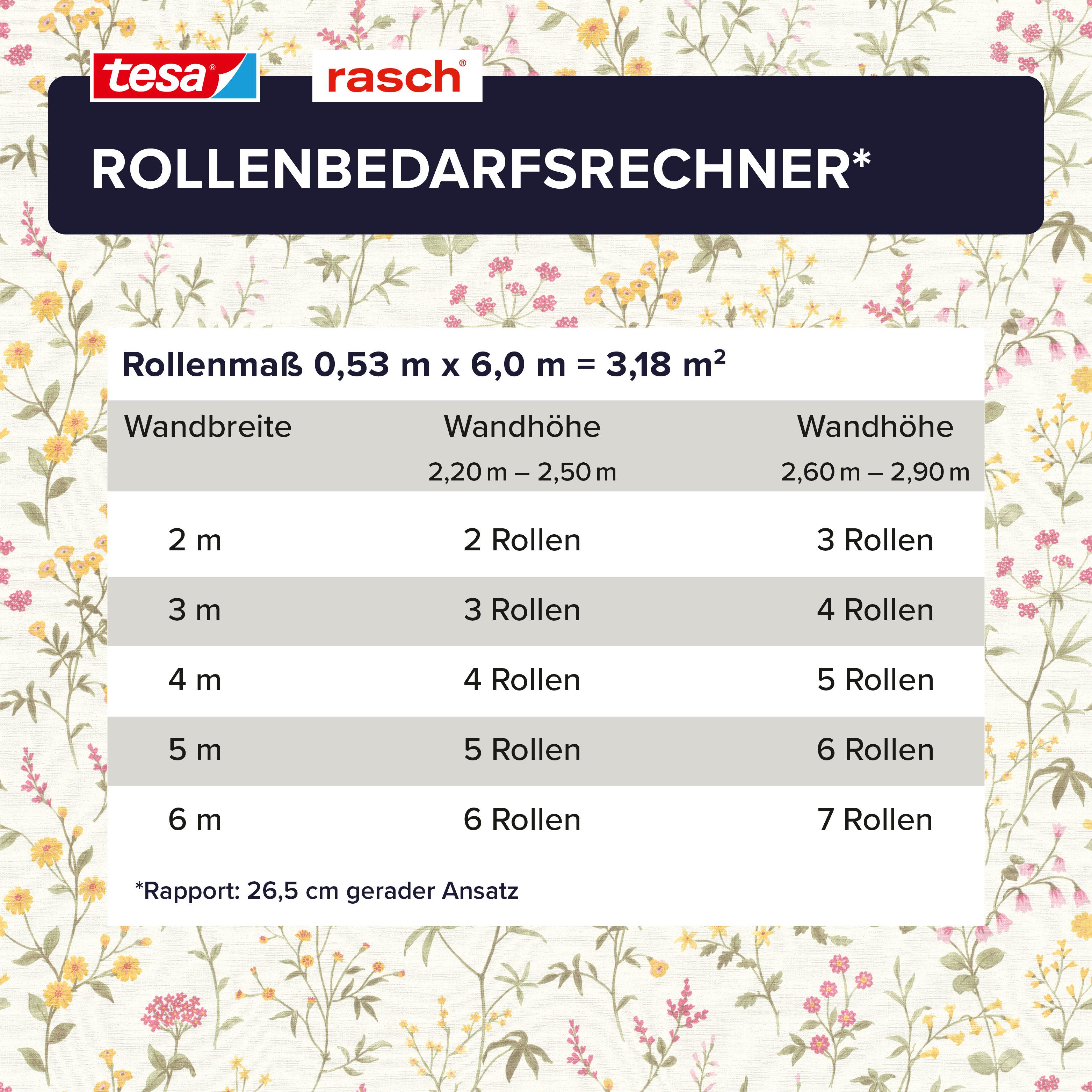 Rasch Vliestapete Daisy - Selbstklebende Tapete Blumen von tesa® x rasch®, strukturiert, floral, Landhausstil, geblümt, botanisch, (1 Rolle, 1 St), selbstkleben – Bild 5 von 5
