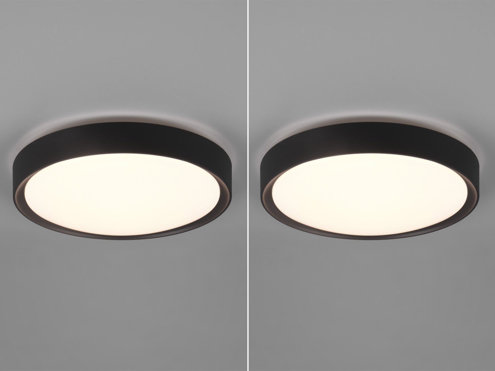 TRIO Leuchten LED Deckenleuchte, LED fest integriert, Warmweiß, 2erSet Badezimmerlampen Decke Badlampe für Gäste WC Schwarz IP44 Ø33cm