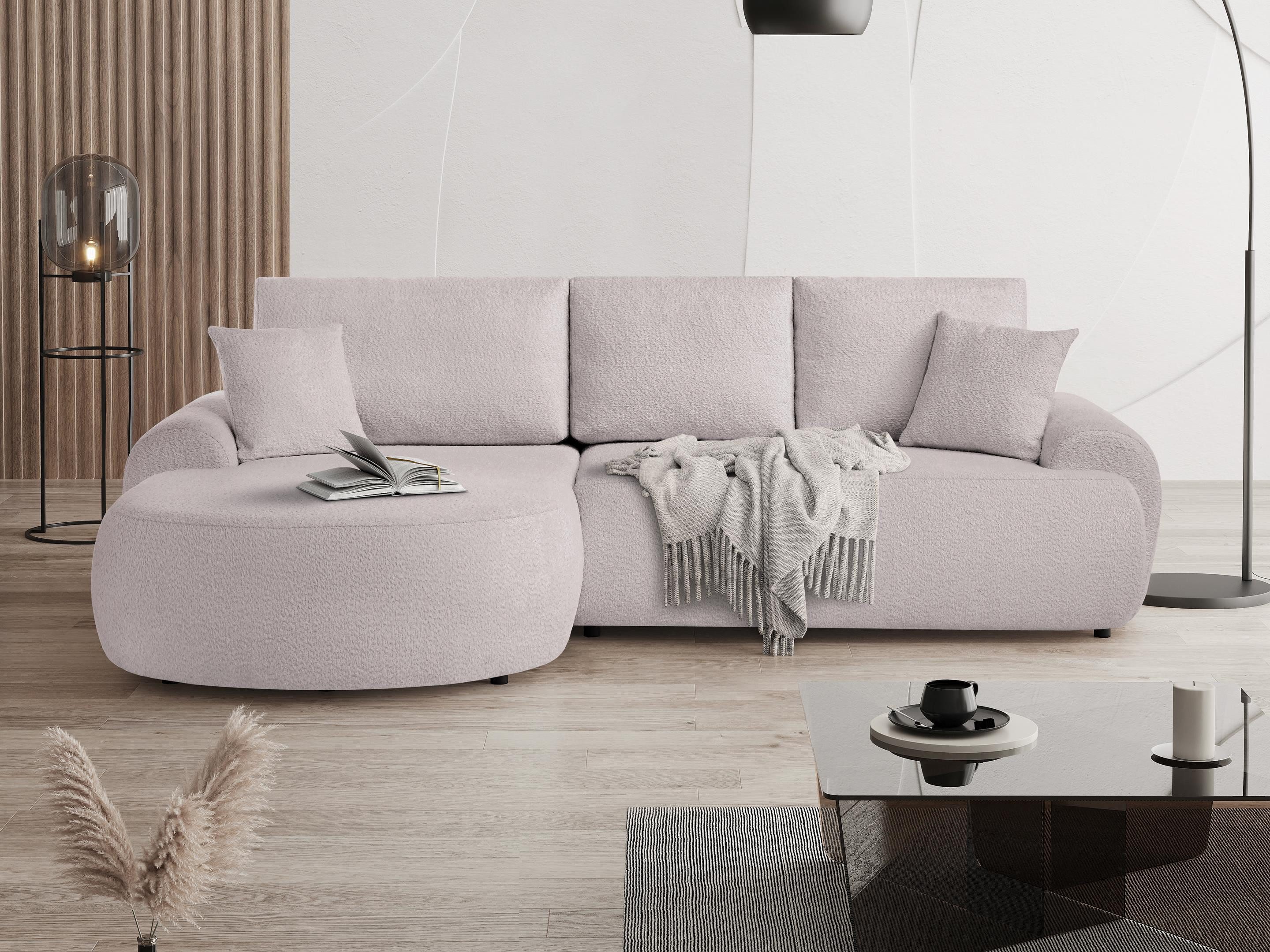 Beautysofa Ecksofa mit Kissen aus Bouclé-Stoff günstig online kaufen