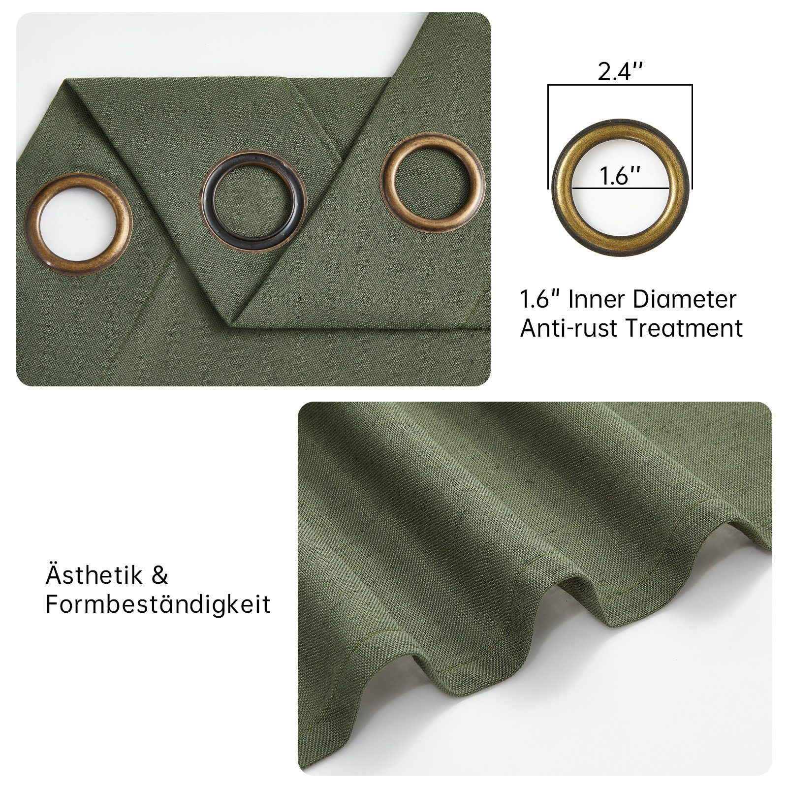 Topfinel Gardine Leinenoptik Gardinen mit Ösen Vorhänge für Wohnzimmer (2 St), Ösen, halbtransparent, vorhang halbtransparent Olivengrün 140x160 Studie kinderzimmer Boho