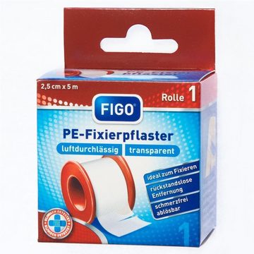 FIGO Fixierpflaster 9x Rollenpflaster Fixierpflaster transparent 2,5cm x 5m (Set, 9-St., Rollenpflaster)