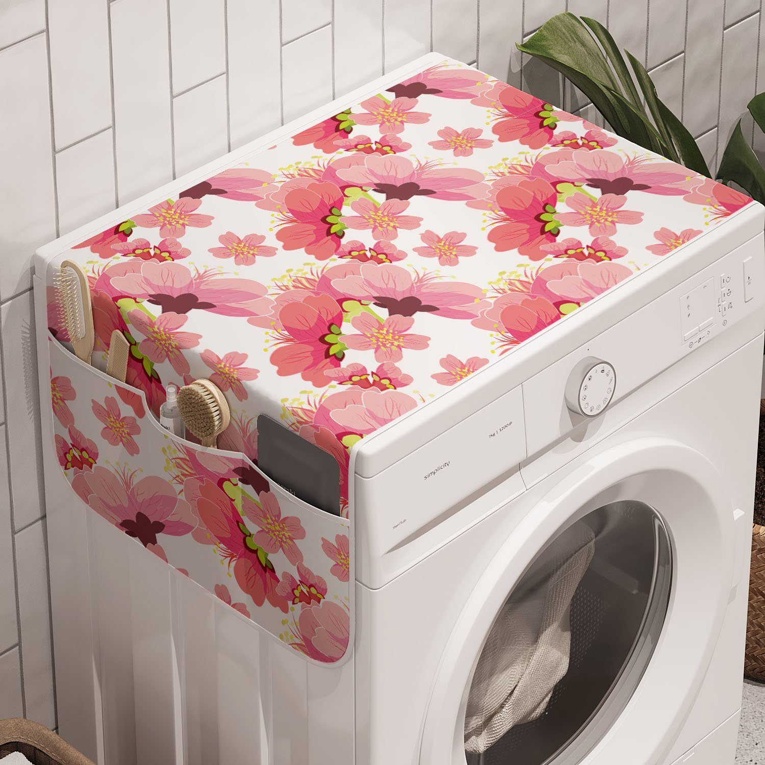 Abakuhaus Badorganizer Anti-Rutsch-Stoffabdeckung für Waschmaschine und Trockner, Blumen Kirschblüten-Knospen-Muster