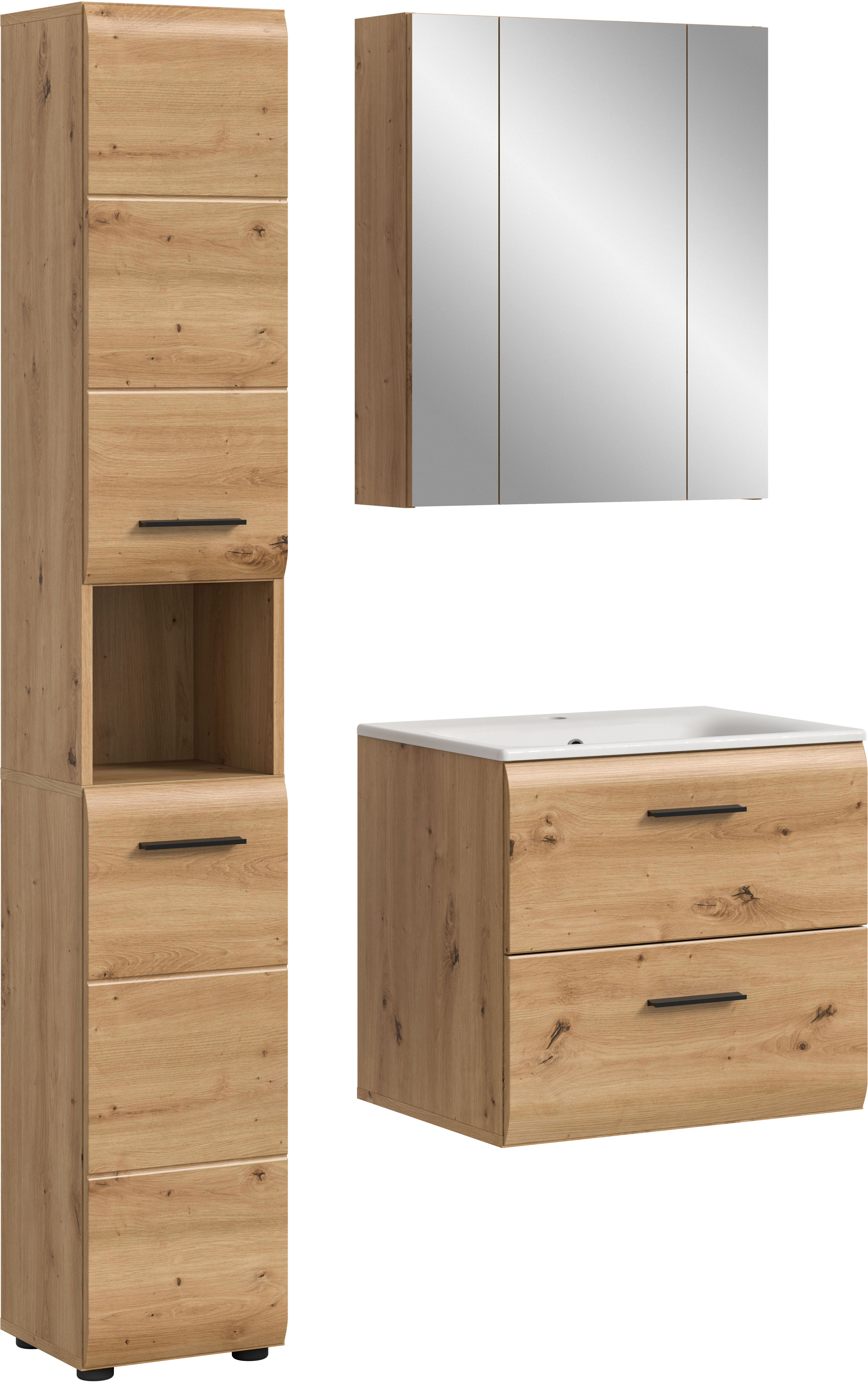 welltime Badezimmer-Set, (Set, 4-St., Hochschrank, Waschtisch inkl. Waschbecken, Spiegelschrank), Bad-Kombination, Bad-Möbel, Badezimmer, Kombination, Kombi