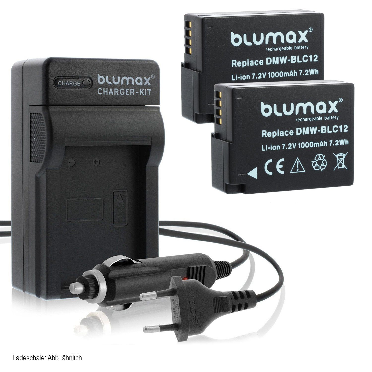 Blumax Set mit Lader für Panasonic DMW-BLC12 1000 mAh Kamera-Akku