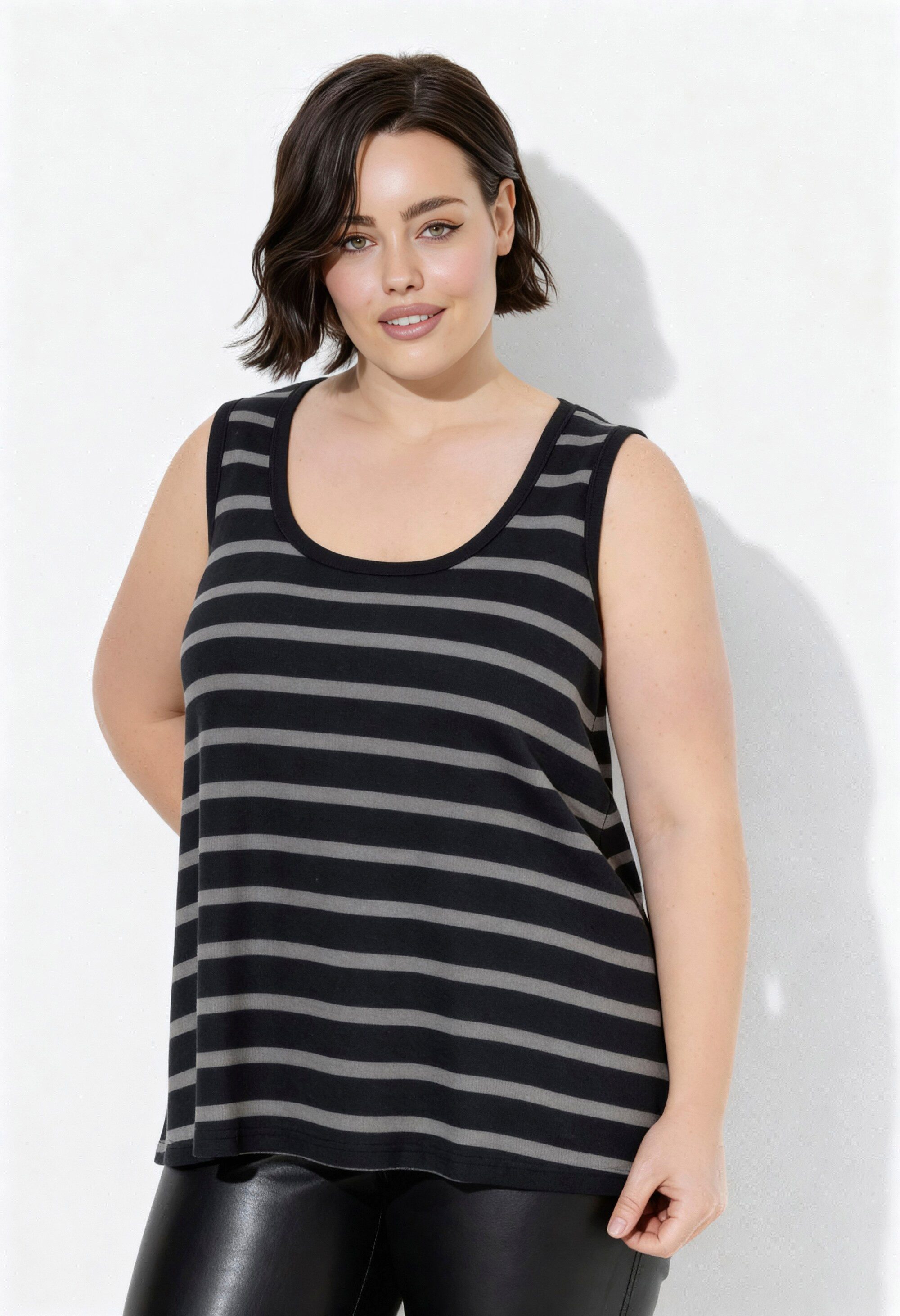 Longshirt Top Ringel Rippjersey A-Linie Rundhals ärmellos