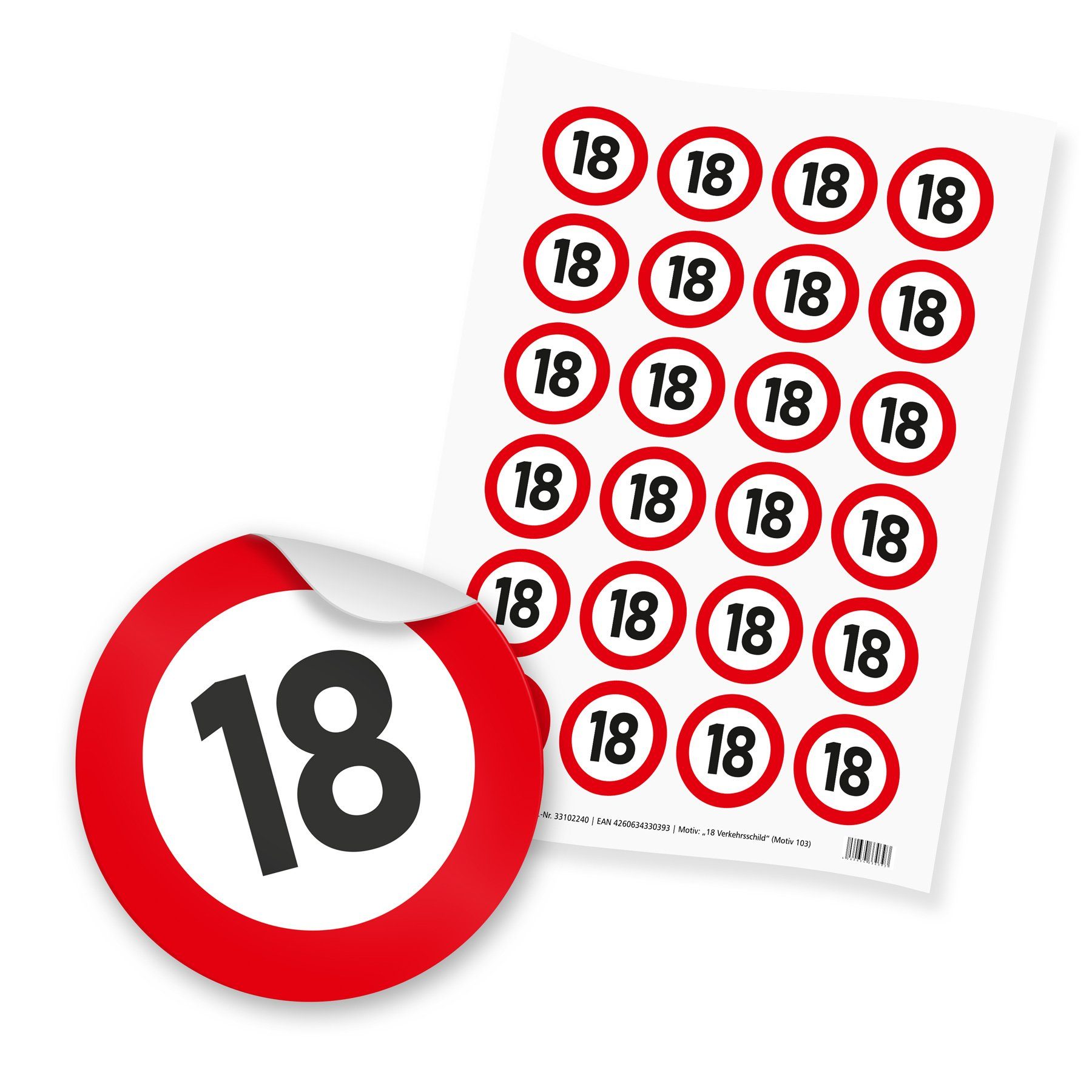 itenga Aufkleber itenga 24x Sticker "18" Verkehrsschild (Motiv 103)
