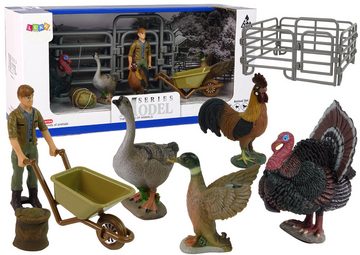 LEAN Toys Spielfigur Farmtier-Figurenset Groß Landwirt Schubkarre Hof Bauernhof Tierfiguren