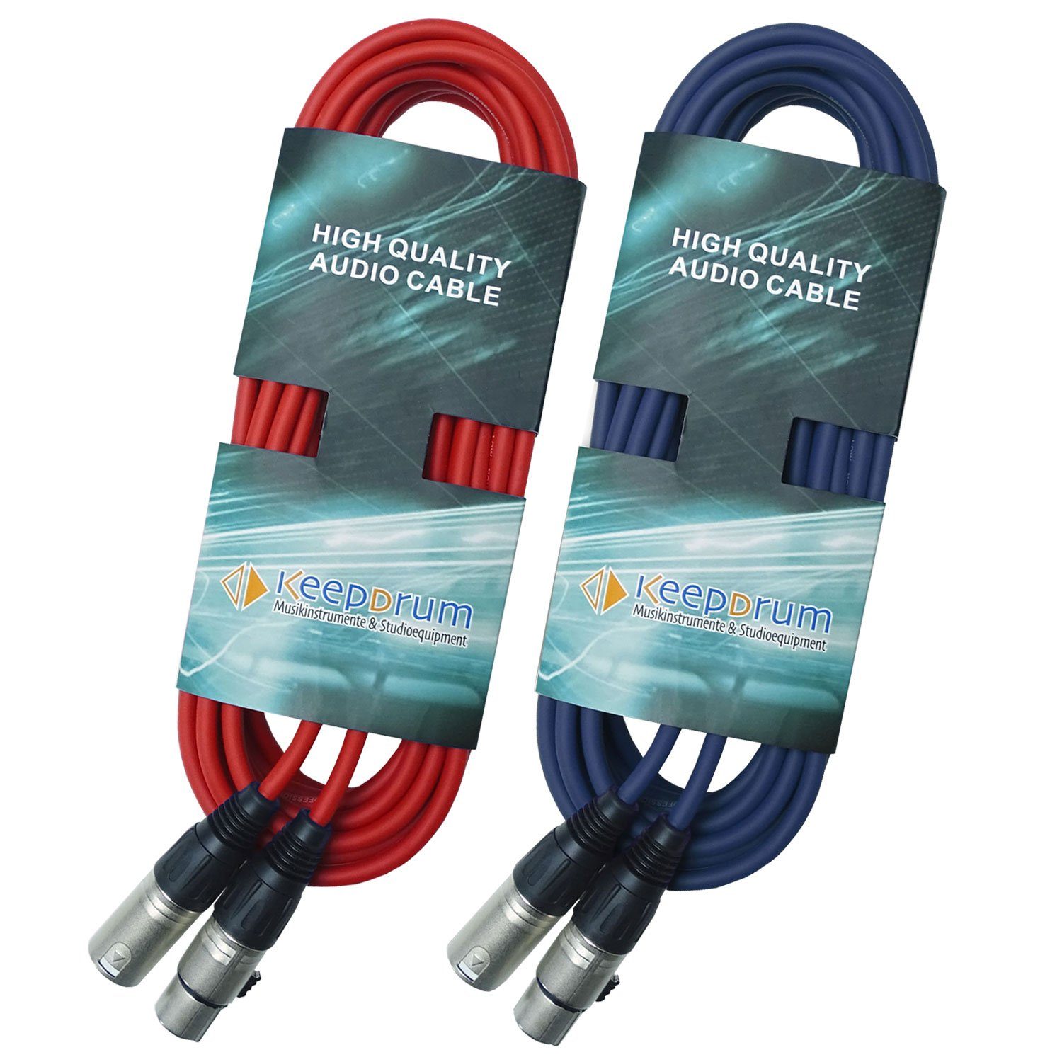keepdrum DMX-Kabel 2er Set Elektro-Kabel, 3-pol XLR Stecker, zu XLR-Buchse (3 cm), 1x Rot 1x Blau