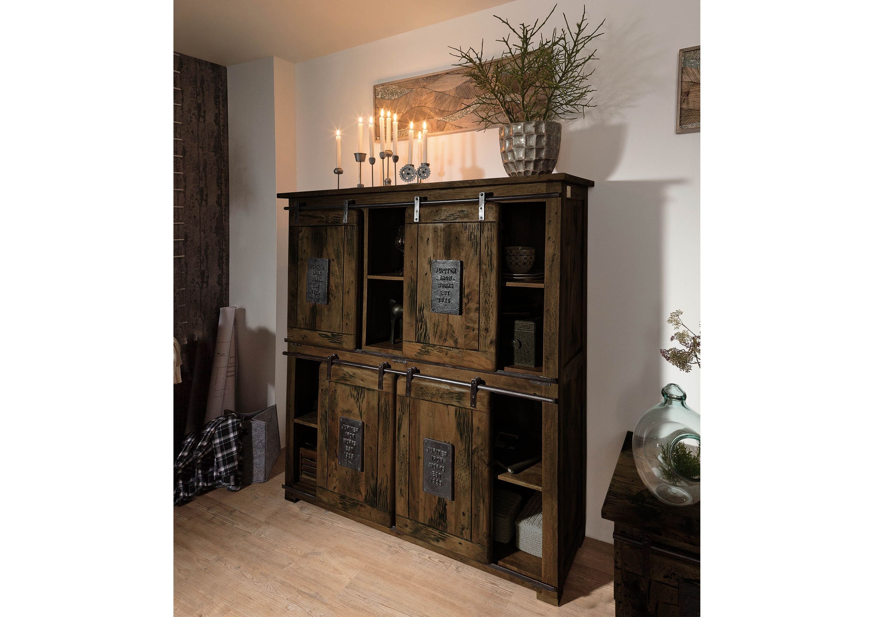 Massivmoebel24 Highboard (Highboard Mango 150x45x160 braun günstig online kaufen