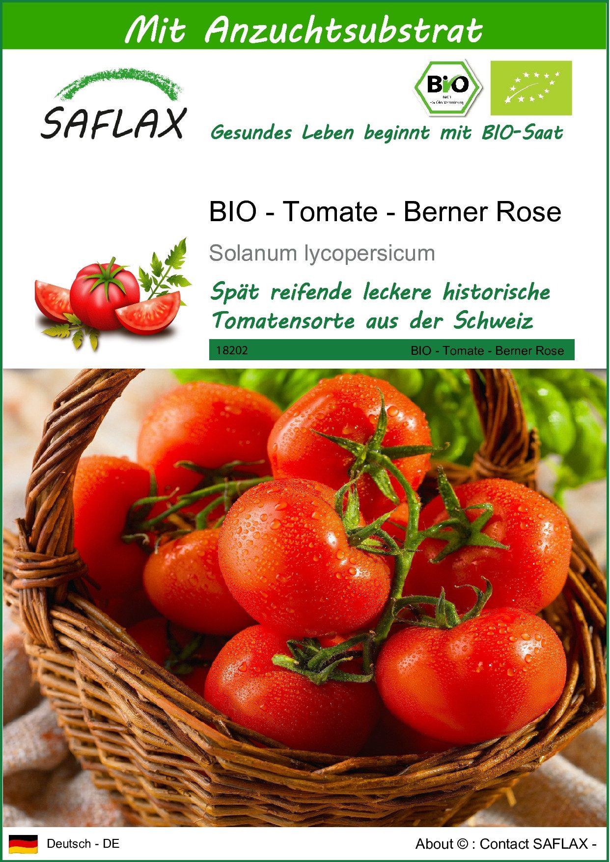 Gemüsesamen SAFLAX - Samen und Substrat - BIO - Tomate - Berner Rose