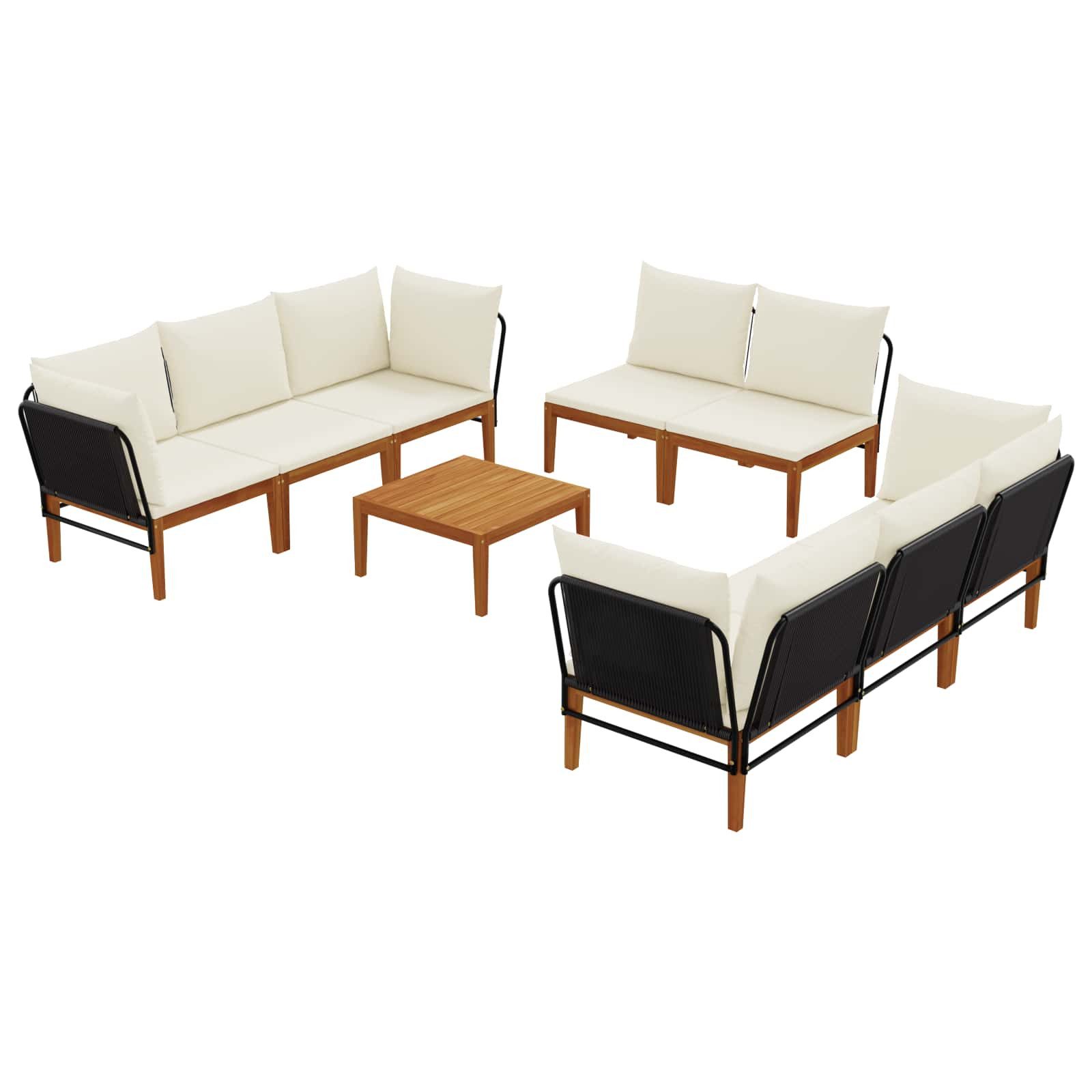 vidaXL Sofaelement 9 stk. Massives nholz & Seil Natur (9 St)