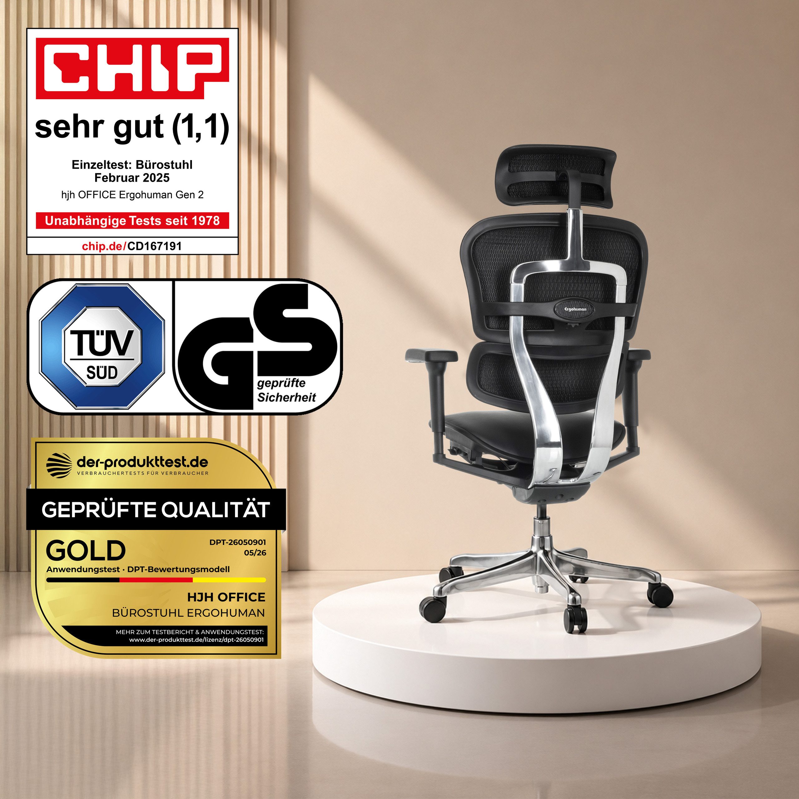 hjh OFFICE Drehstuhl Luxus Chefsessel Ergohuman Ultra L Gen2 Leder (1 St), Profi Bürostuhl Schreibtischstuhl ergonomisch