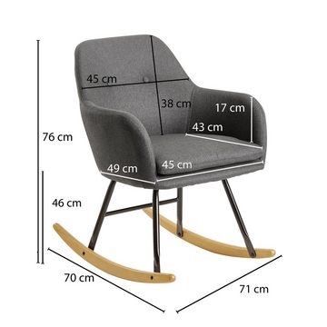 Wohnling Schaukelstuhl WL6.207 (Dunkelgrau 71x76x70cm Relaxsessel Malmo-Stoff Holz), Schaukelsessel Skandinavisch, Schwingsessel Modern