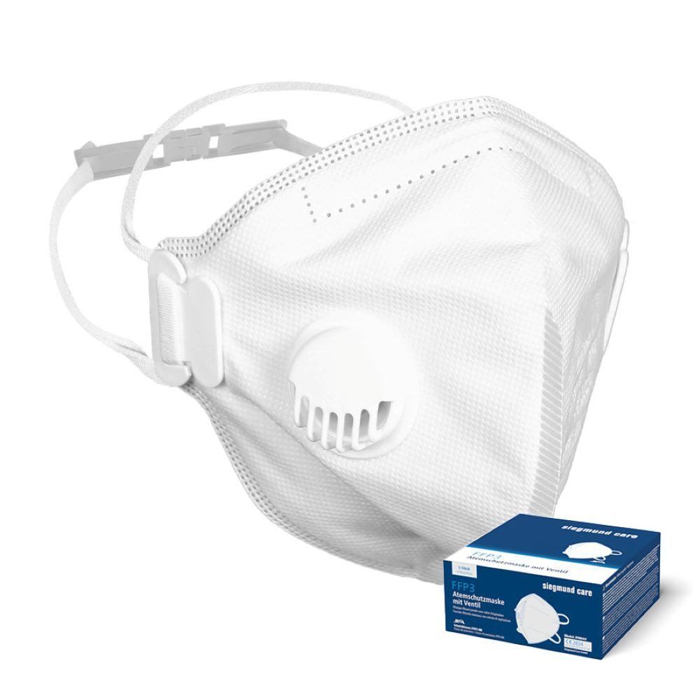 siegmund care Filtrierende Halbmasken FFP3 5x FFP3 Atemschutzmaske mit Ventil, 5-St., MHD: 31.01.2028, Effektive Filterleistung von mindestens 99%