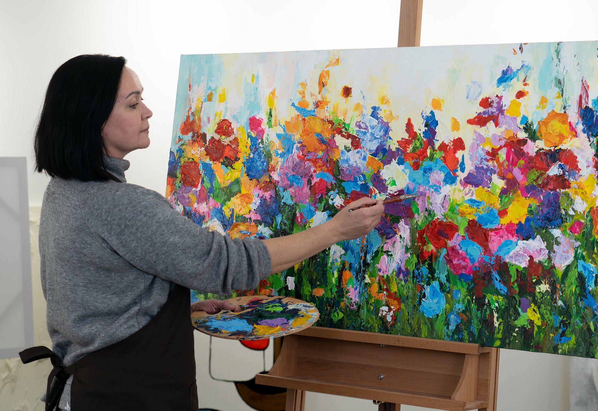 YS-Art Gemälde Blumige Farben, Blumen, Blumen Leinwandbild bunt in verschiedenen Farben, gerahmt