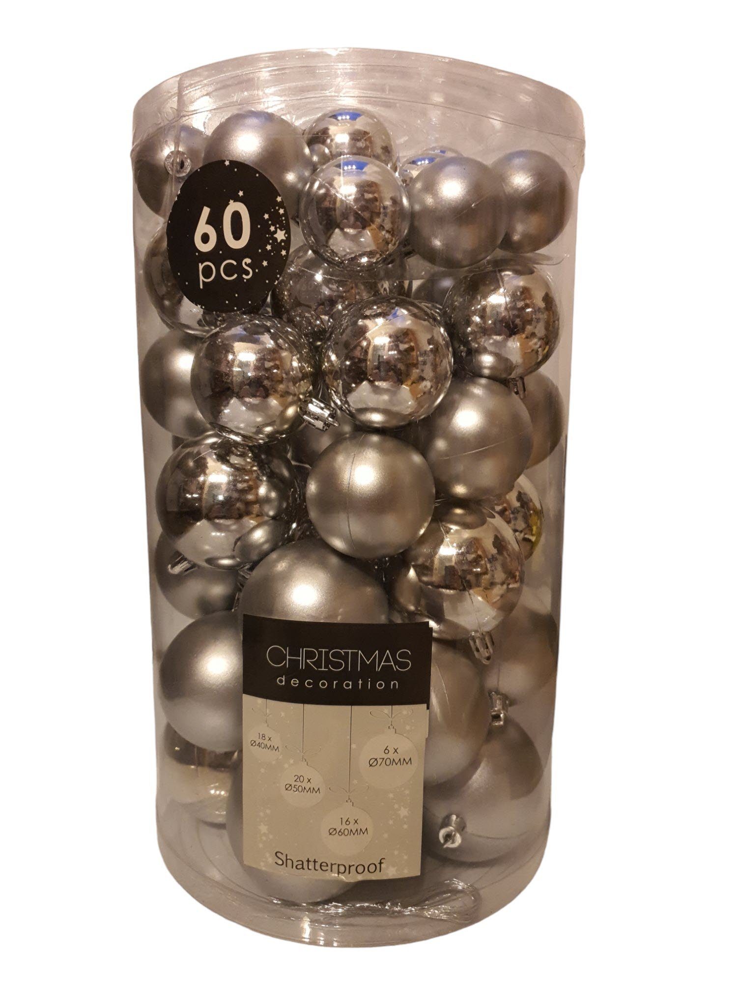 Spectrum Weihnachtsbaumkugel Weihnachtskugeln 60 mm Kunststoff silber 40-70 Stück Dm