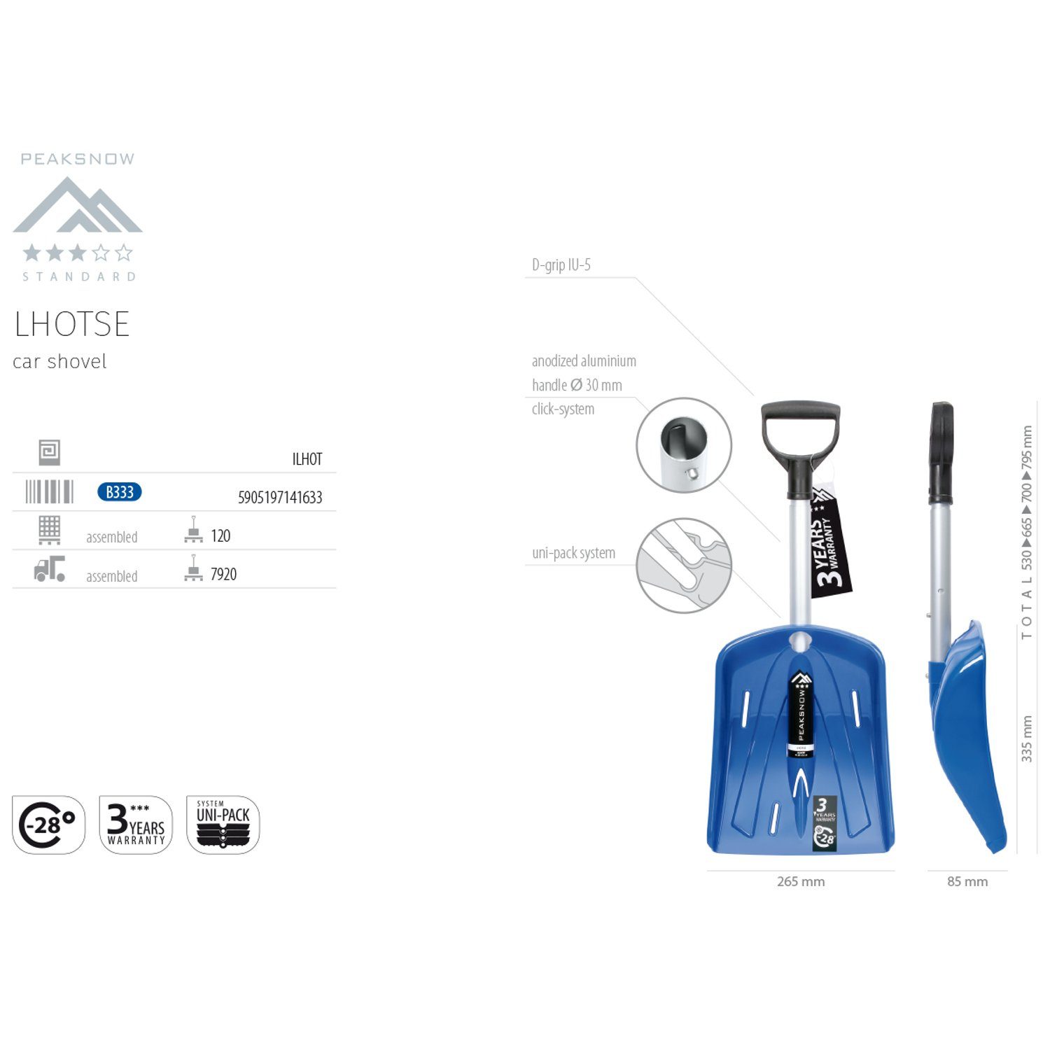 Prosperplast Schneeschieber ILHOT-B333, Kfz-Schaufel Peaksnow Lhotse Blau günstig online kaufen