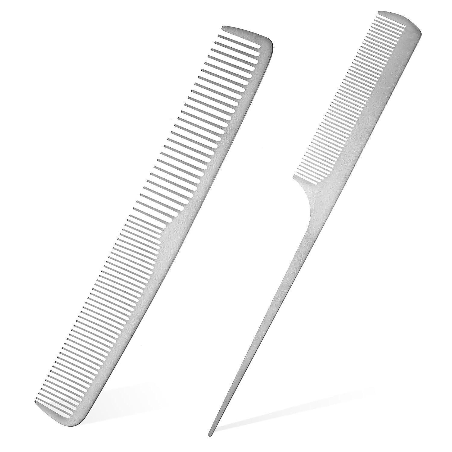 LuxusKollektion Haarkamm 2 Stück Friseurkämme Edelstahl Professionell Antistatisch Silber Frau