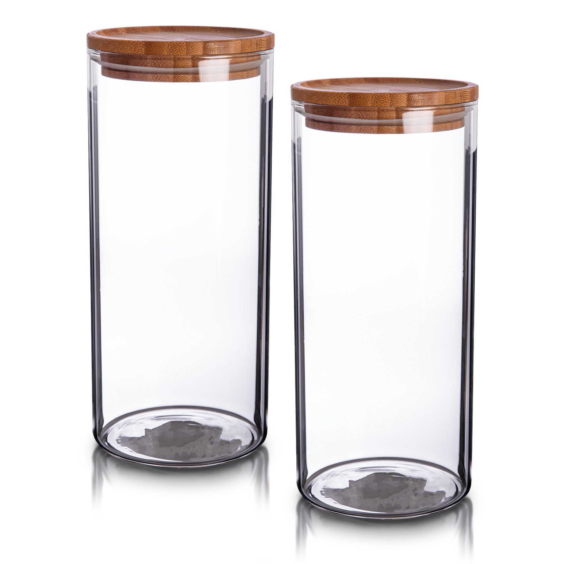 BigDean Vorratsdose 2x Vorratsglas Nudeln (2-tlg) Vorratsgläser Glas. Bambus, Mehl, 10x22,5cm 1,5L Bambus-Deckel