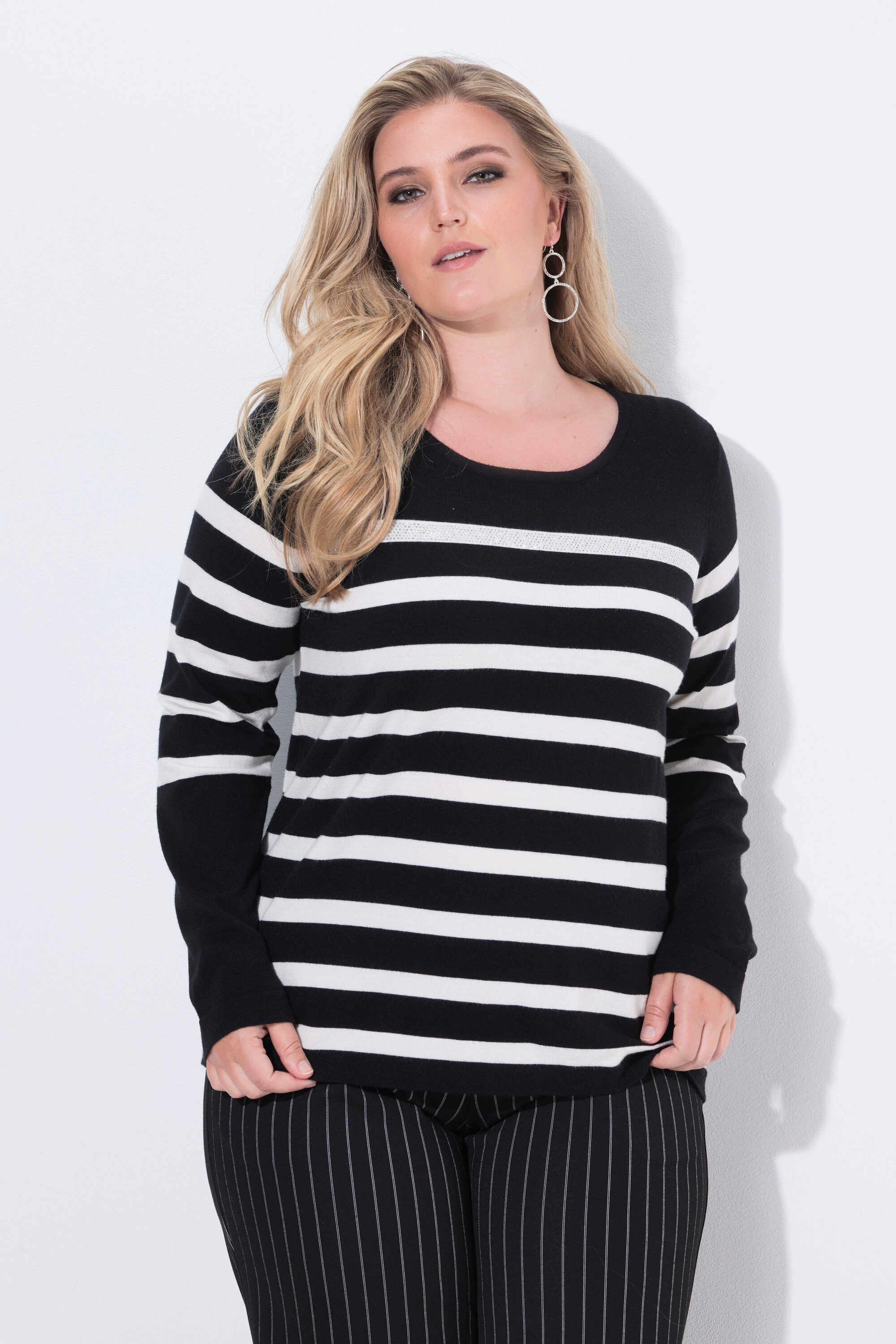 Ulla Popken Strickpullover Pullover Streifen Ziersteine günstig online kaufen