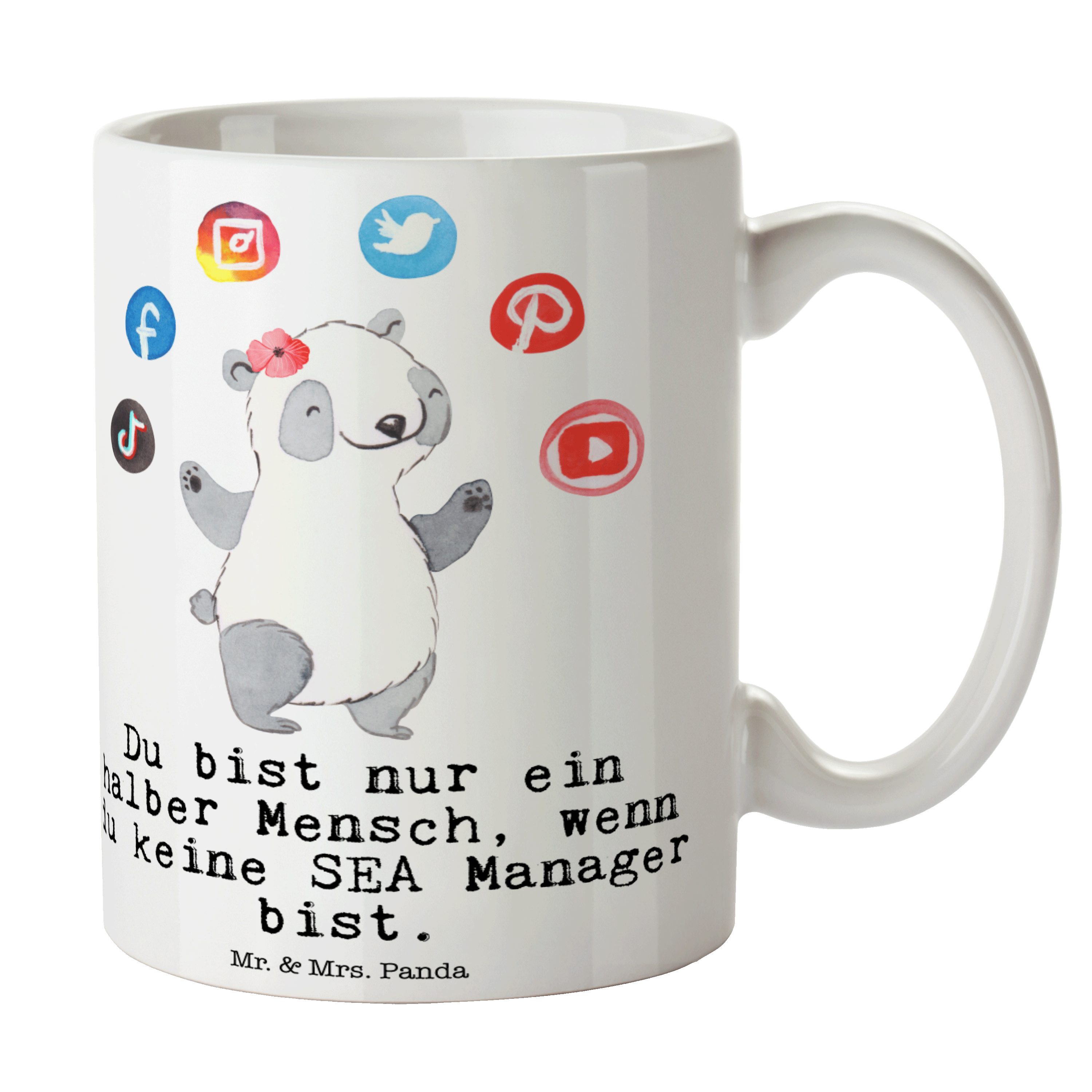 Mr. & Mrs. Panda Tasse SEA Manager mit Herz - Weiß - Geschenk, Teetasse, Suchmaschinenwerbun, Keramik