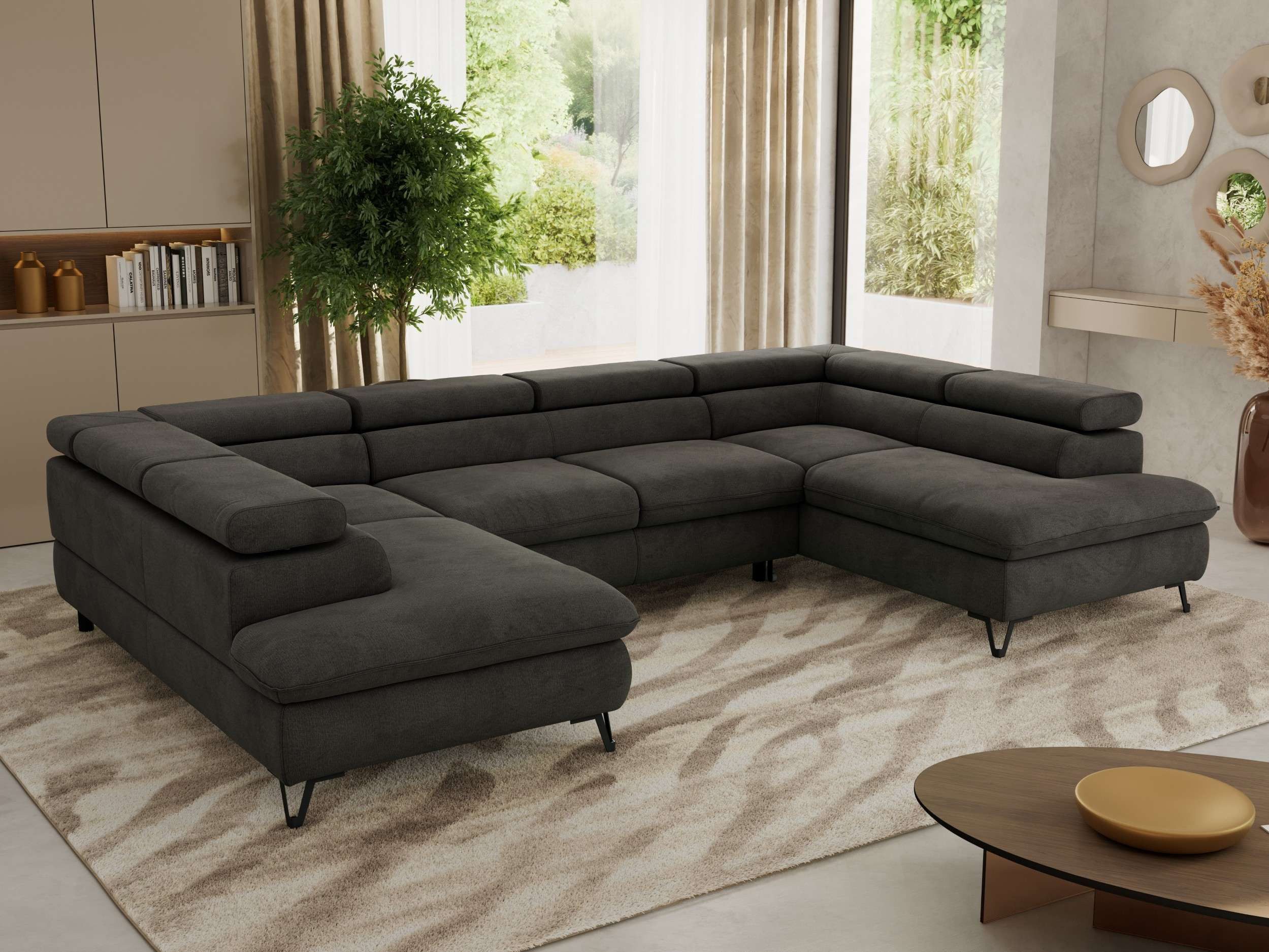 MKS MÖBEL Ecksofa PABLO U, Set, Wellenfeder, Metallbeine, HR35-Schaum, U-förmige Ecke, Wohnlandschaft, verstellbare Kopfstützen