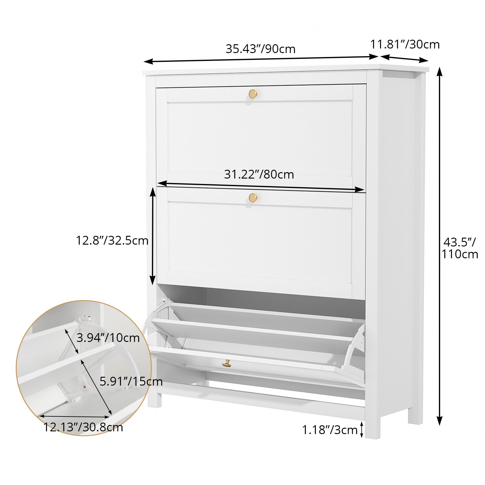 VOWNER Schuhschrank mit 3 Klappen, 6 Fächer, verstellbarer Schuhablage, 90 günstig online kaufen