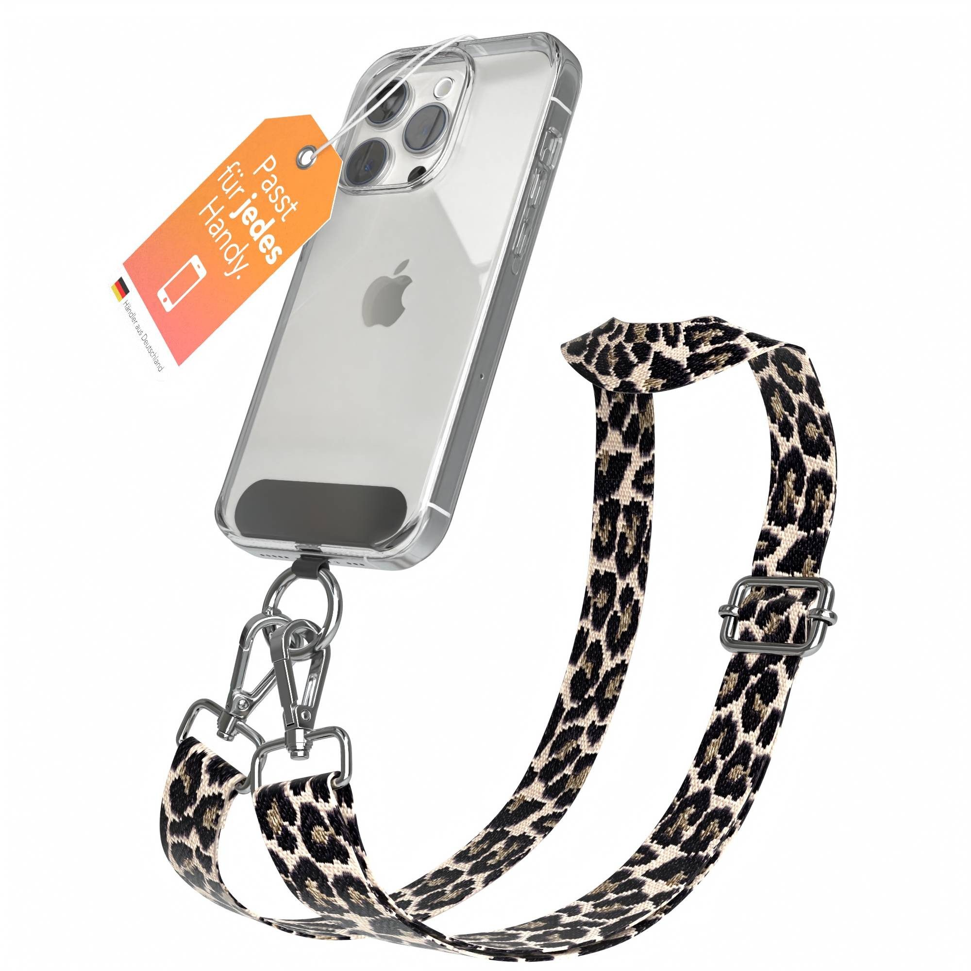 EAZY CASE Handykette Universal für alle Smartphones Boho/Wave/Leo Style, Handy Kette Handyband Leo mit jeder Hülle kombinierbar Schwarz Beige