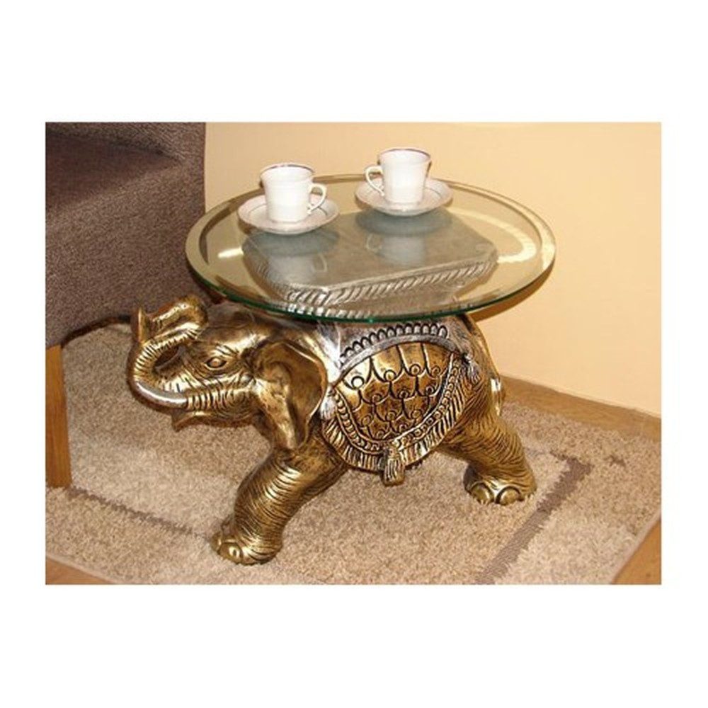 JVmoebel Couchtisch Eleganter Glastisch mit Elefant Skulptur als Beistelltisch, Made in Europa