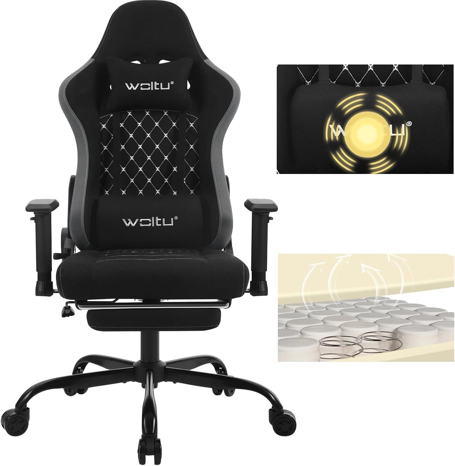 Woltu Gaming-Stuhl (1 St), ergonomisch, Kopfstütze, Fußstütze, Lendenkissen günstig online kaufen
