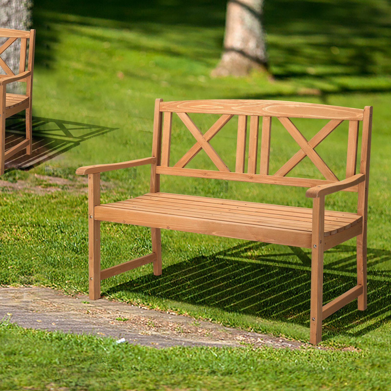 LEADZM Gartenlounge-Bank Gartenbank, Holzbank, Bank mit Rücken- & Armlehnen, Gartenbank – Bild 4 von 5