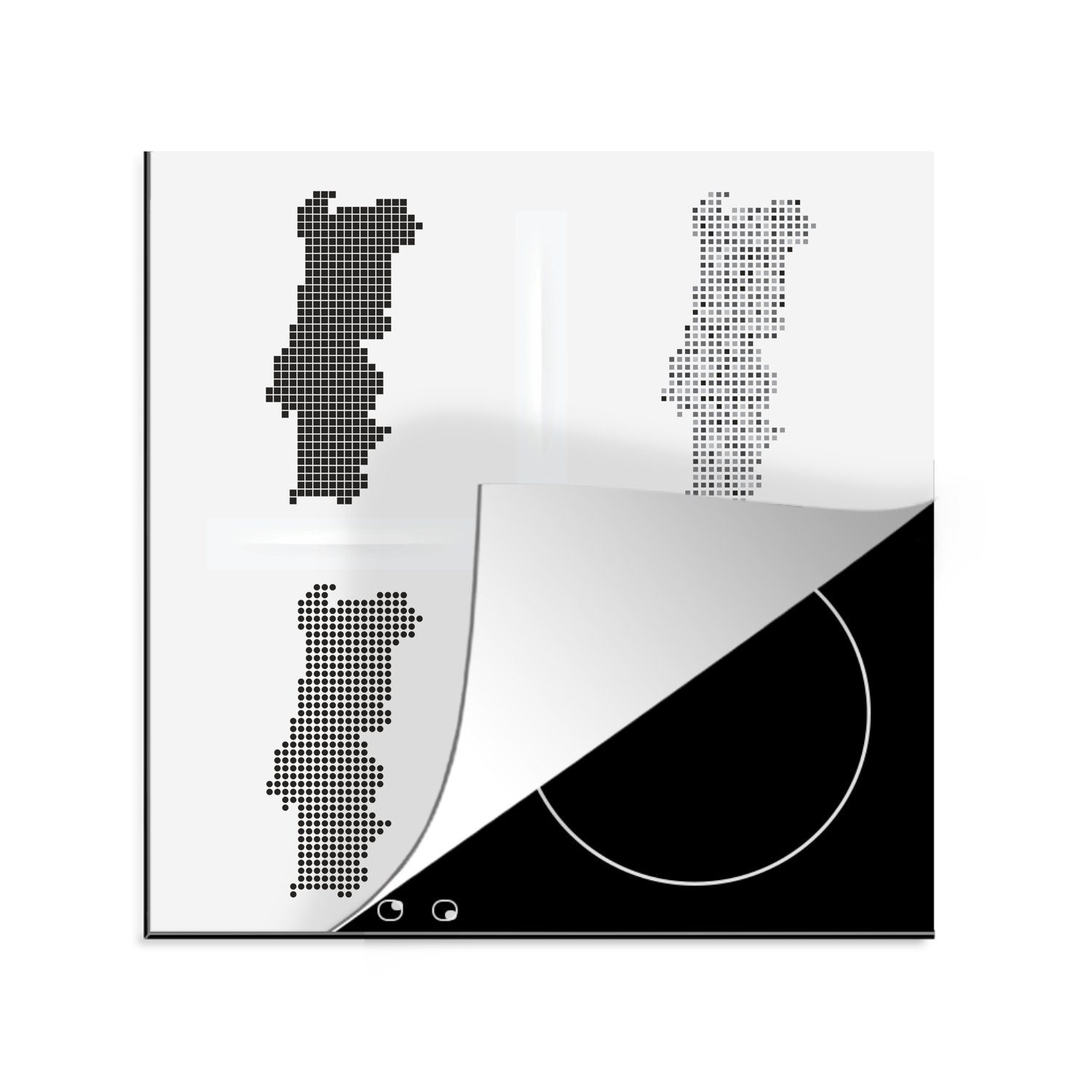 Illustration tlg), Schwarz (1 Portugal Weiß, vier Vinyl, Stilen Arbeitsplatte für von cm, in Ceranfeldabdeckung, 78x78 und Herdblende-/Abdeckplatte in küche MuchoWow