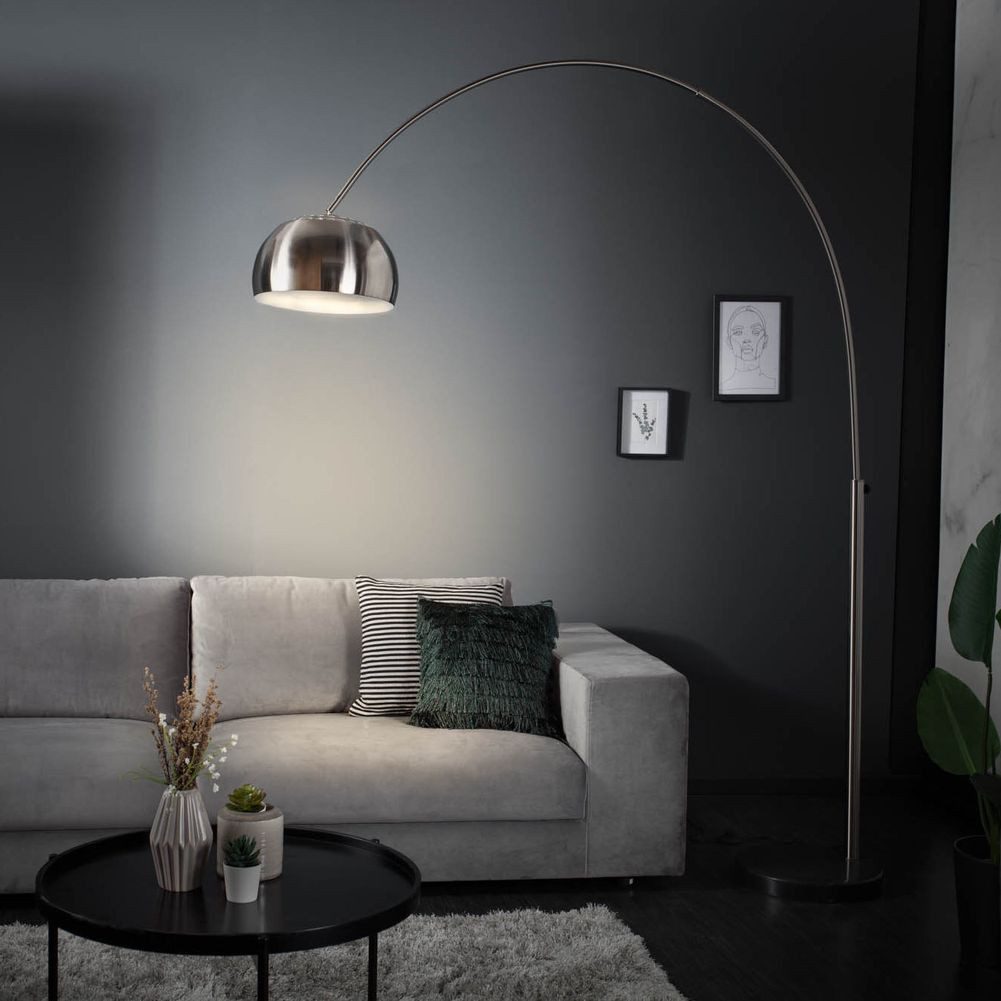 cagü Bogenlampen Design Bogenlampe LUXX Chrom gebürstet & Marmorfuß Schwarz 170-210cm, Ein-/Ausschalter, ohne Leuchtmittel, E27