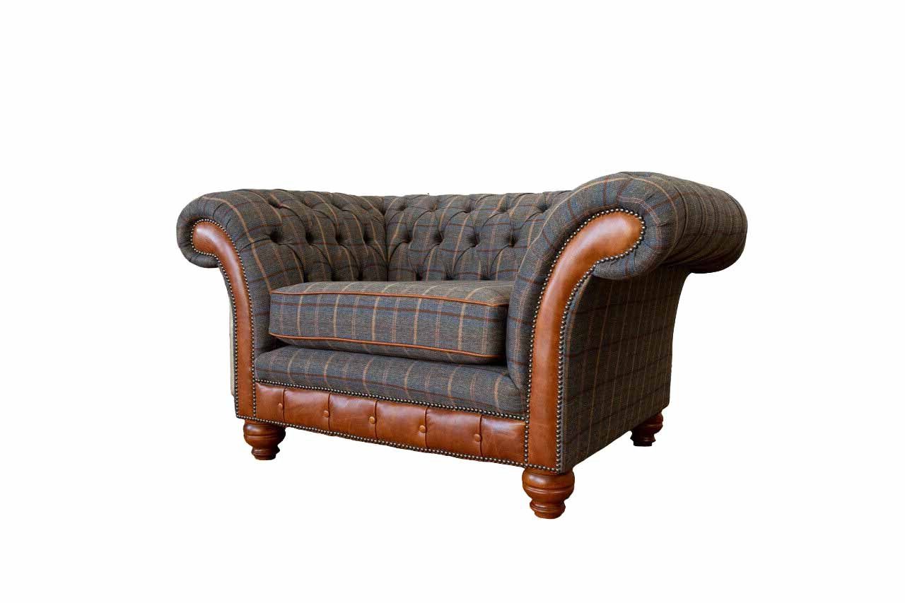 JVmoebel Chesterfield-Sessel, Sessel Chesterfield Textil Klassisch Wohnzimmer Design Grau