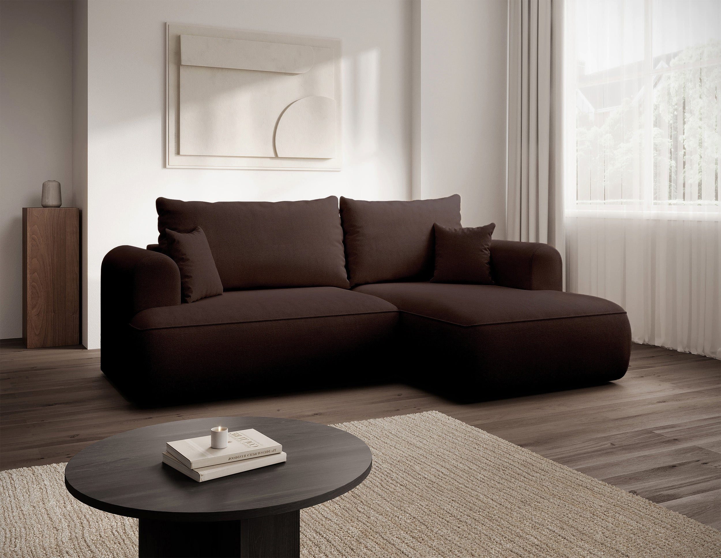 Selsey Ecksofa OVO MINI, mit Schlaffunktion, Stauraum, Chenille Easy Clean 238 cm