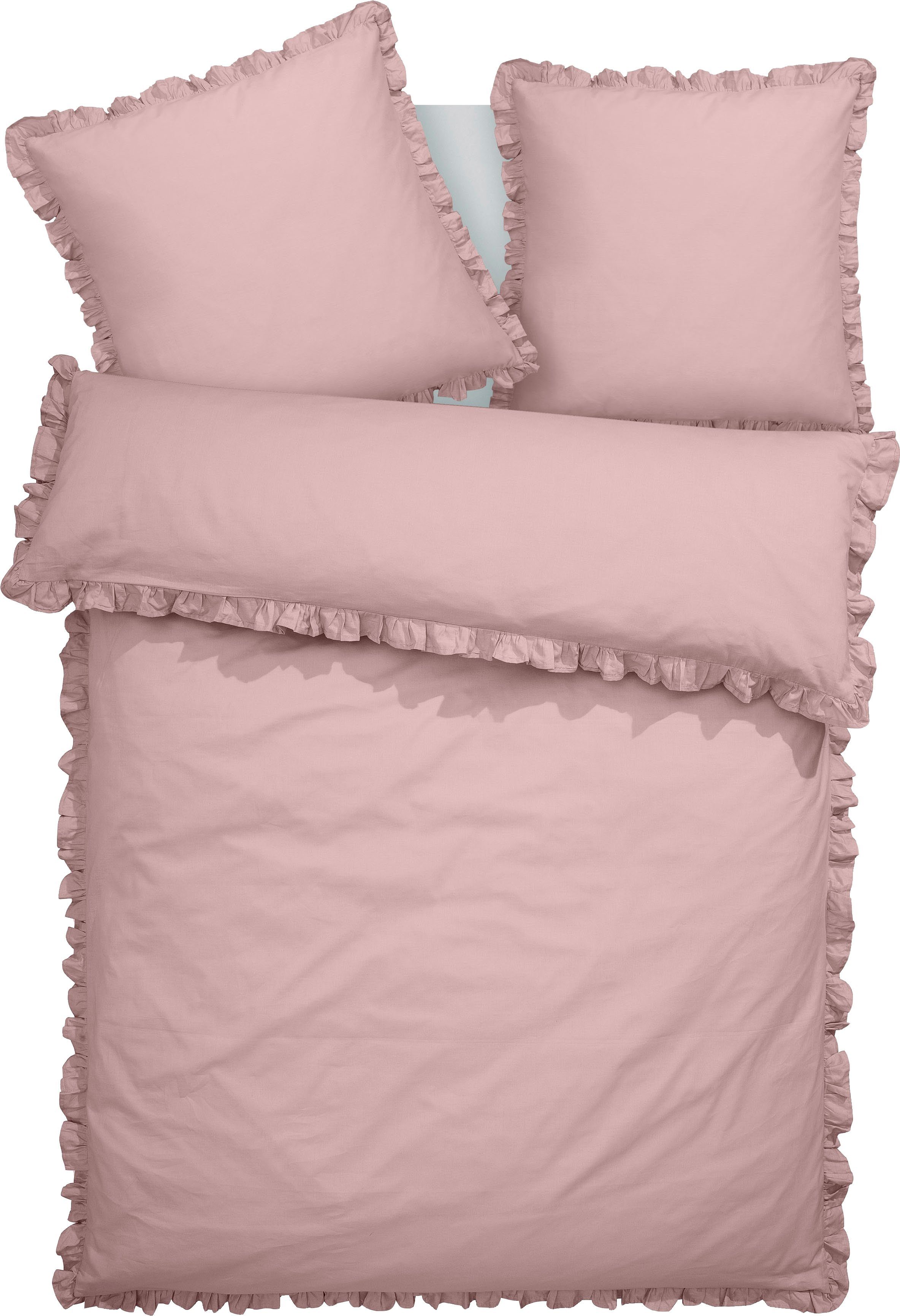 OTTO home Bettwäsche Violetta in Gr. 135x200 oder 155x220 cm, Renforcé, 2 teilig, Bettwäsche aus Baumwolle, romantische Bettwäsche mit Volants